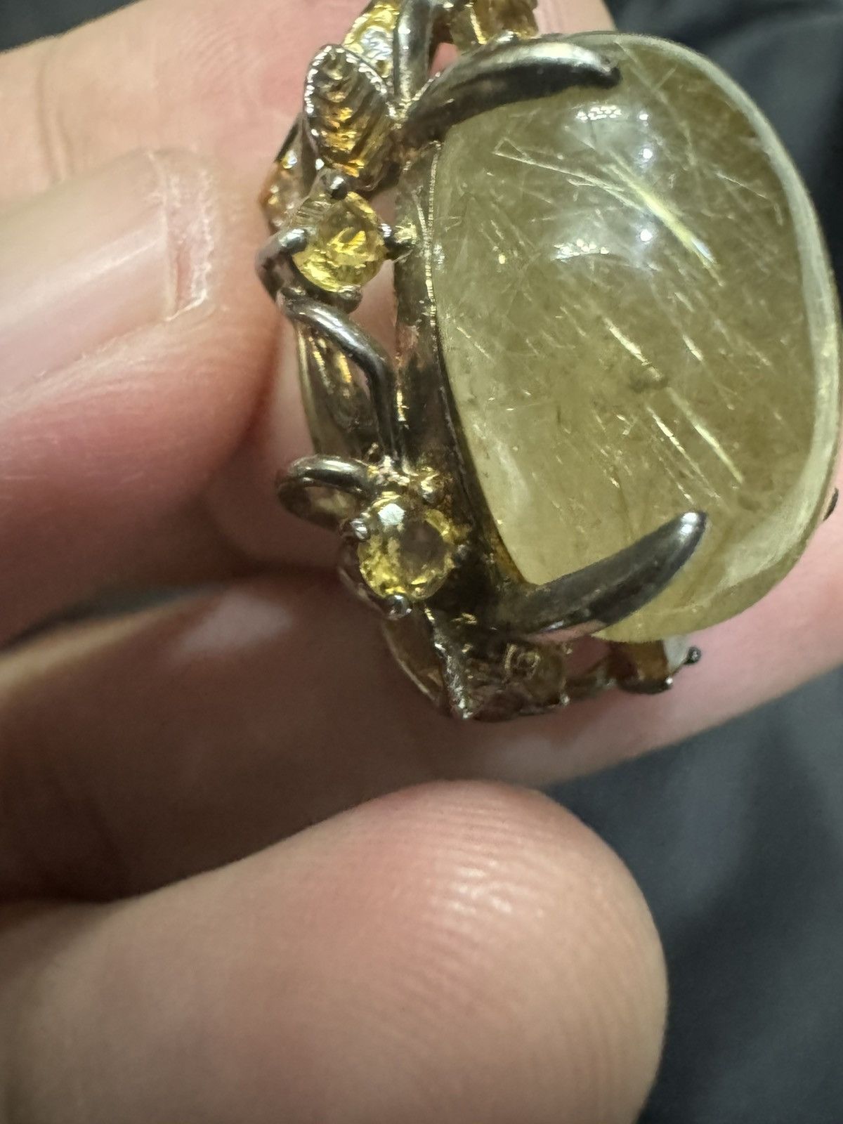 Jewelry VINTAGE GOLDEN RUTILE QUARTZ 925 SILVER PENDANT NECKLACE Size ONE SIZE - 5 Thumbnail