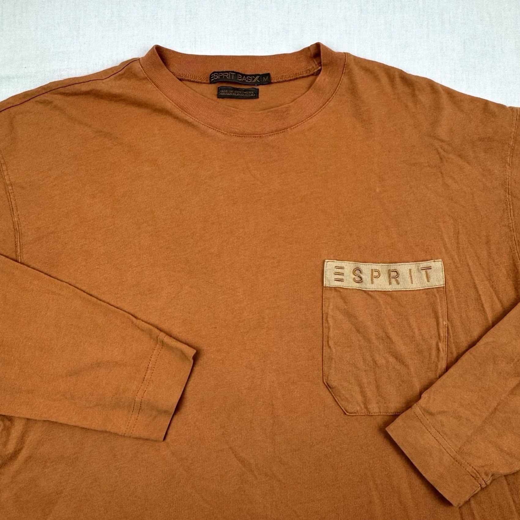 Esprit VINTAGE Esprit Long Sleeve Shirt Adult Medium Pocket Logo Hipster 80s 90s Shirt Mens Orange Cotton Crew Neck 90s Hipster Logo Pocket Size US M / EU 48-50 / 2 - 2 Thumbnail