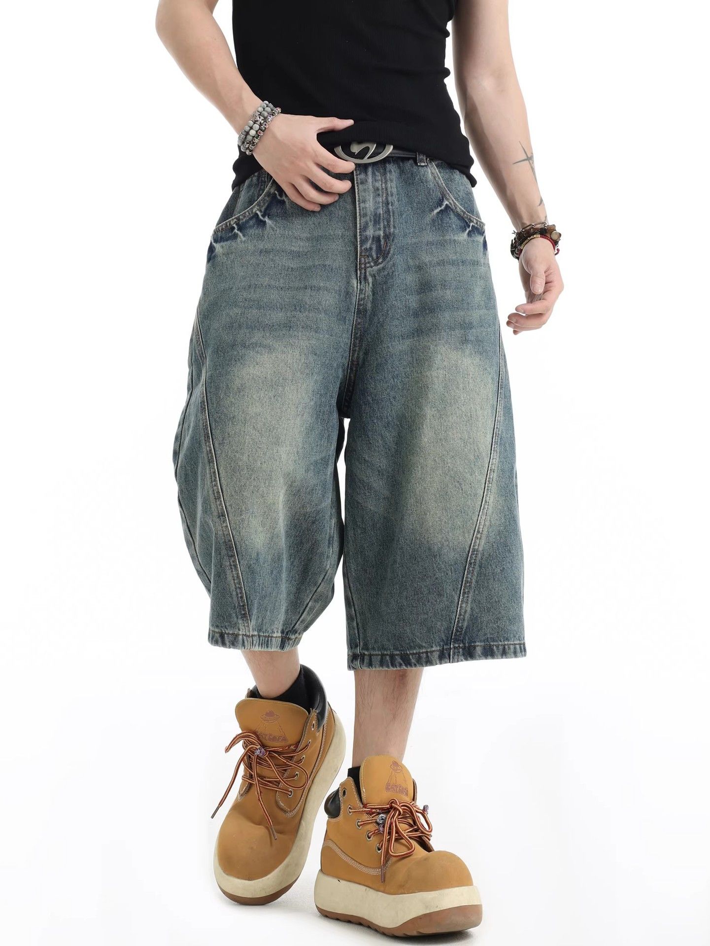 Vintage American high street gradient washed baggy denim shorts Size US 32 / EU 48 - 3 Thumbnail