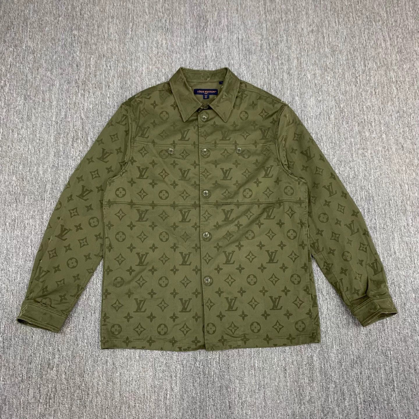 Louis Vuitton LV Green Flocked Monogram Print Shirt Jacket Size US L / EU 52-54 / 3 - 1 Thumbnail
