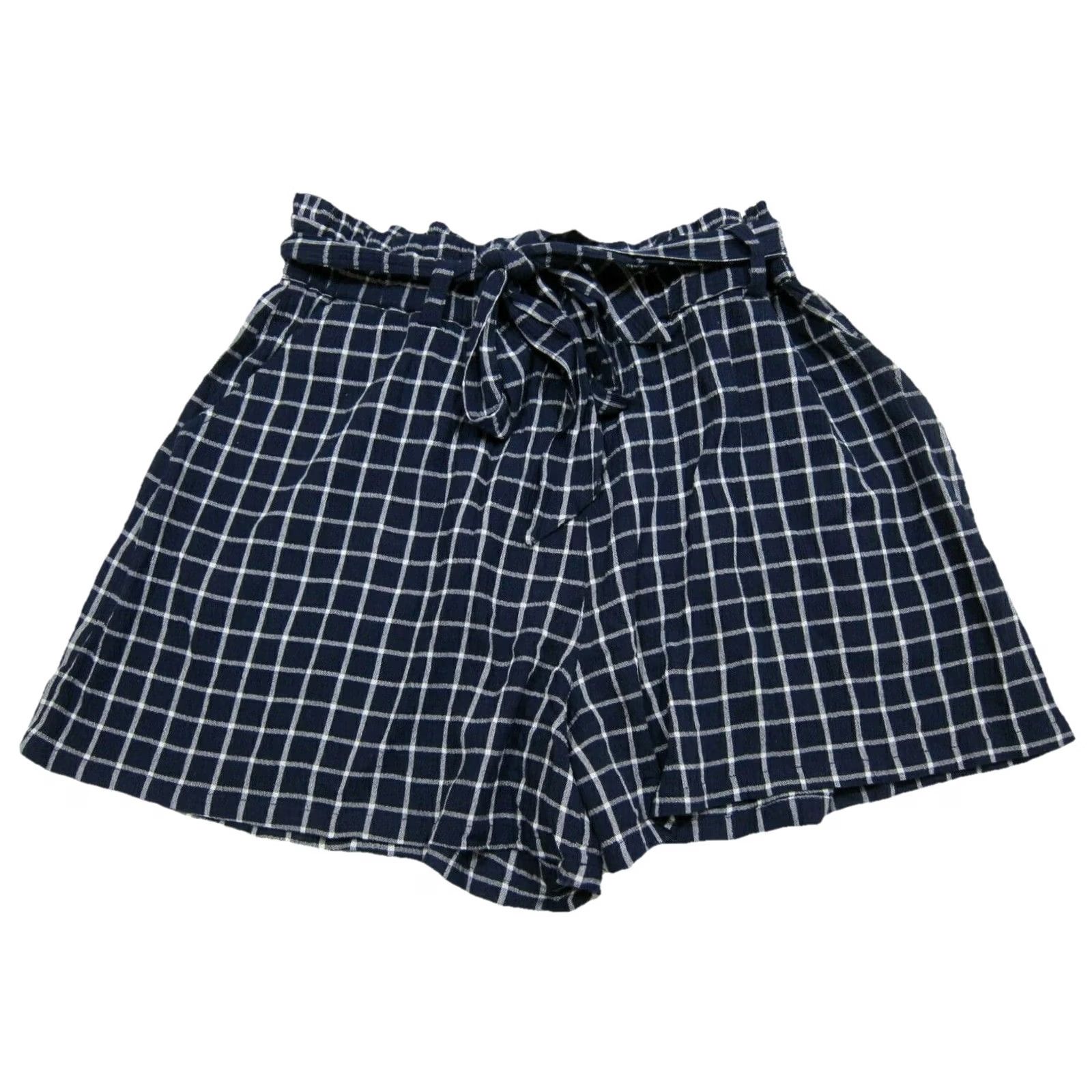 Vintage BP Rayon Blue White Plaid High Rise Waist Ruffle Tie Chino Shorts Women M Size 30" / US 8 / IT 44 - 2 Thumbnail