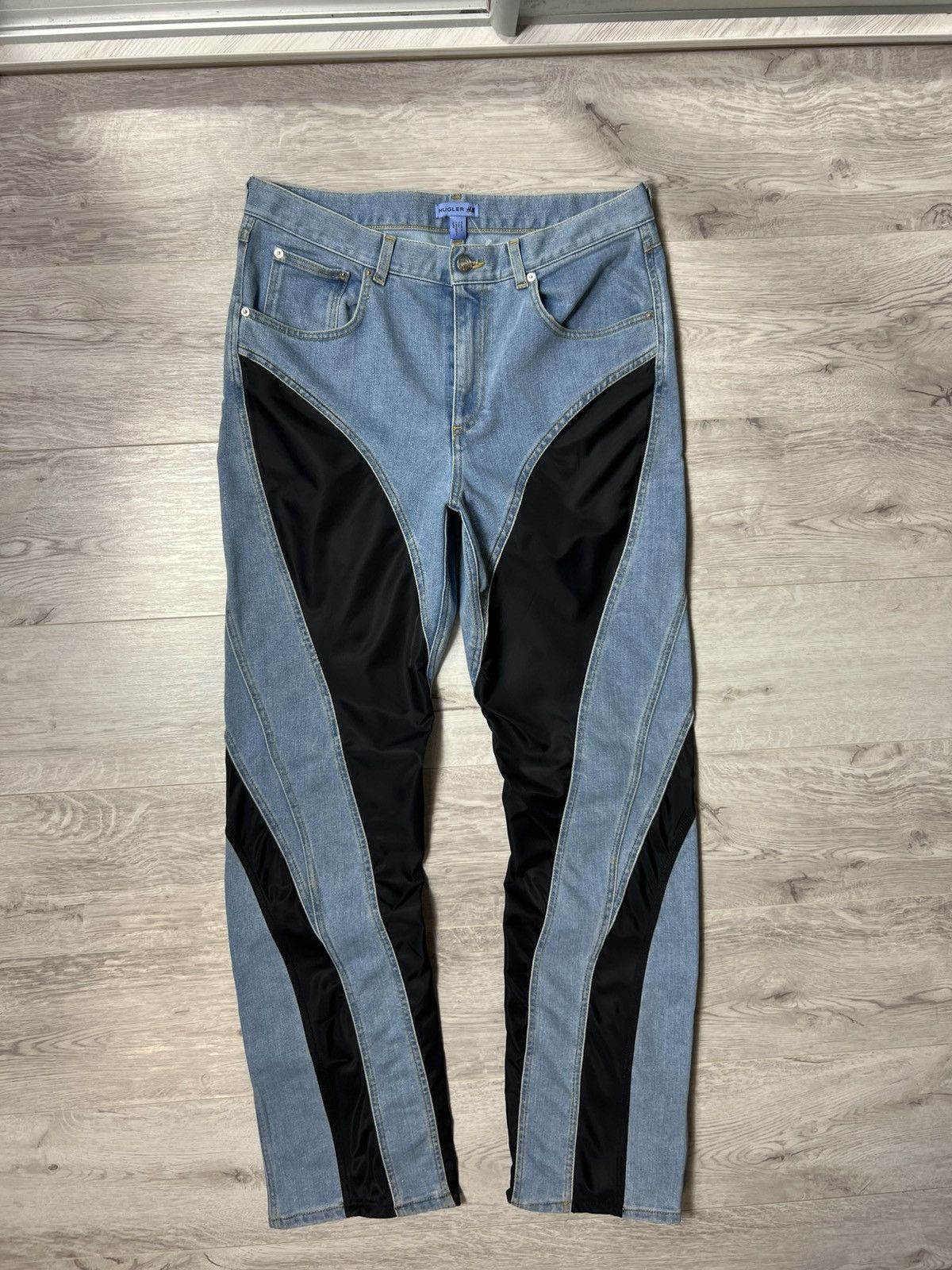 H&M × Mugler Thierry Mugler x HM Blue Spiral Panel Jeans Mens Denim Pants Size US 34 / EU 50 - 3 Thumbnail