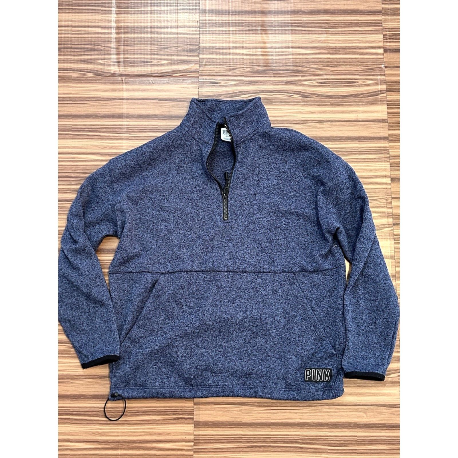 Pinko VS PINK Fleece Pullover 1/4 Zip Blue Heather Medium Women Pullover Fleece Cotton Blend Graphic Logo Activewear-3/4 Zip Pockets Size M / US 6-8 / IT 42-44 - 2 Thumbnail