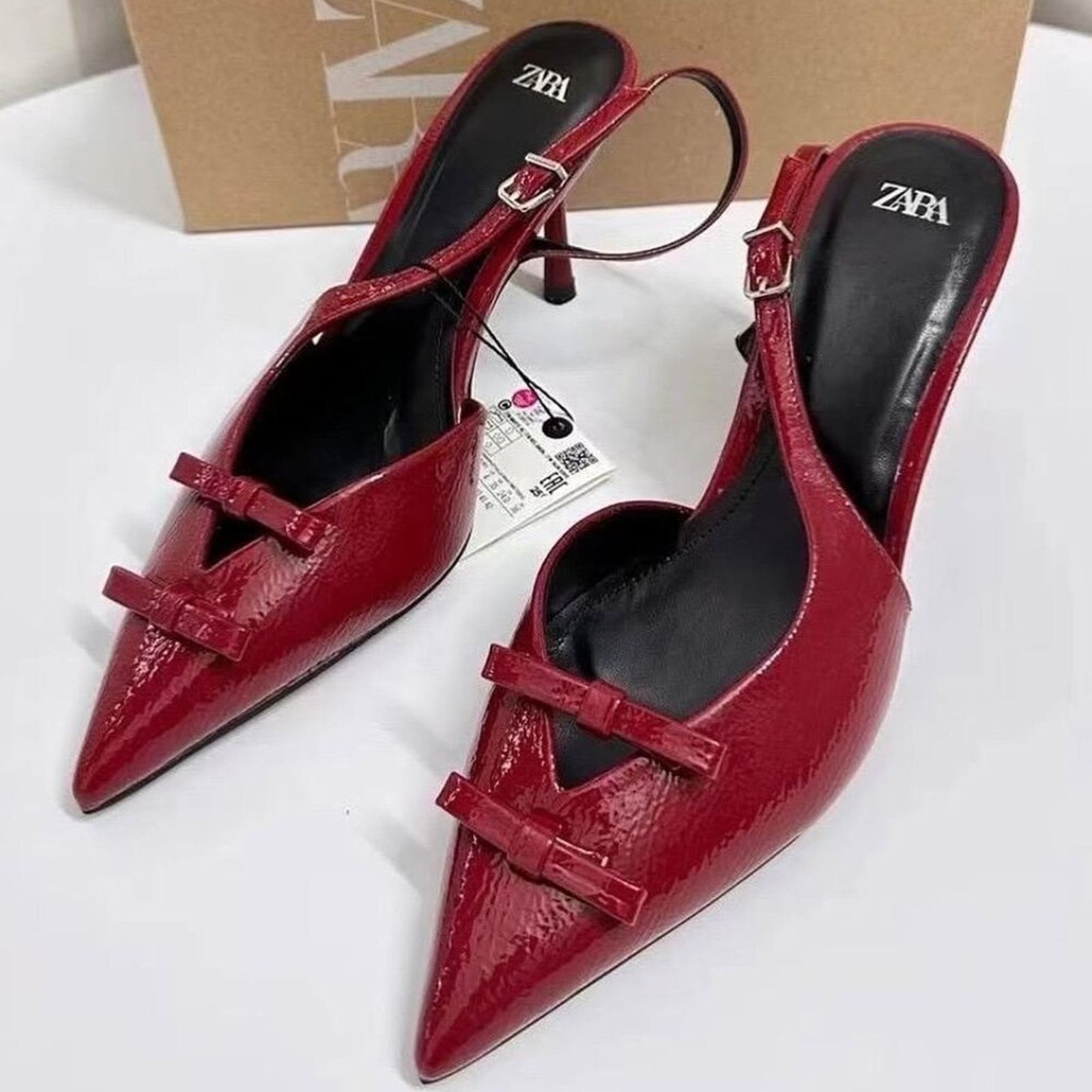 Zara Zara Red Bow Slingback Heels Pointed Toe NWT Size US 9 / IT 39 - 20 Thumbnail