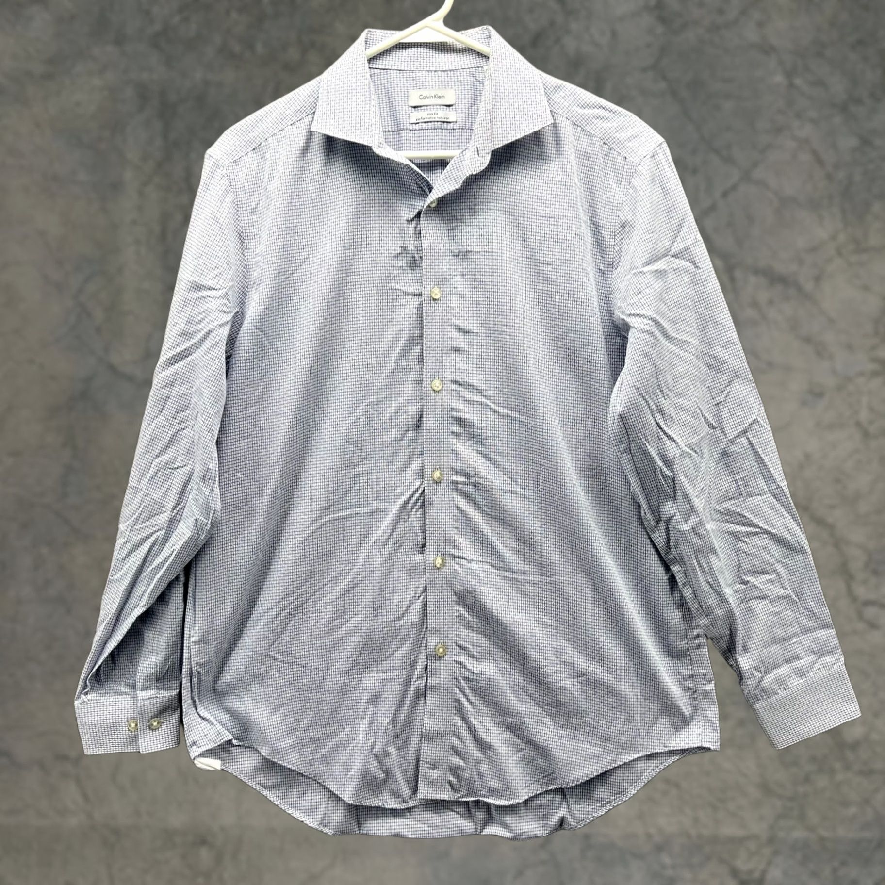 Calvin Klein VINTAGE Calvin Klein Shirt Mens 16 White Grey Button Down Performance Patterned Slim Size US L / EU 52-54 / 3 - 1 Thumbnail