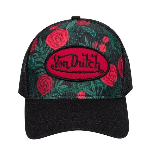 Designer × Von Dutch NWT VON DUTCH ROSES ON BLACK TRUCKER HAT Size ONE SIZE - 1 Thumbnail