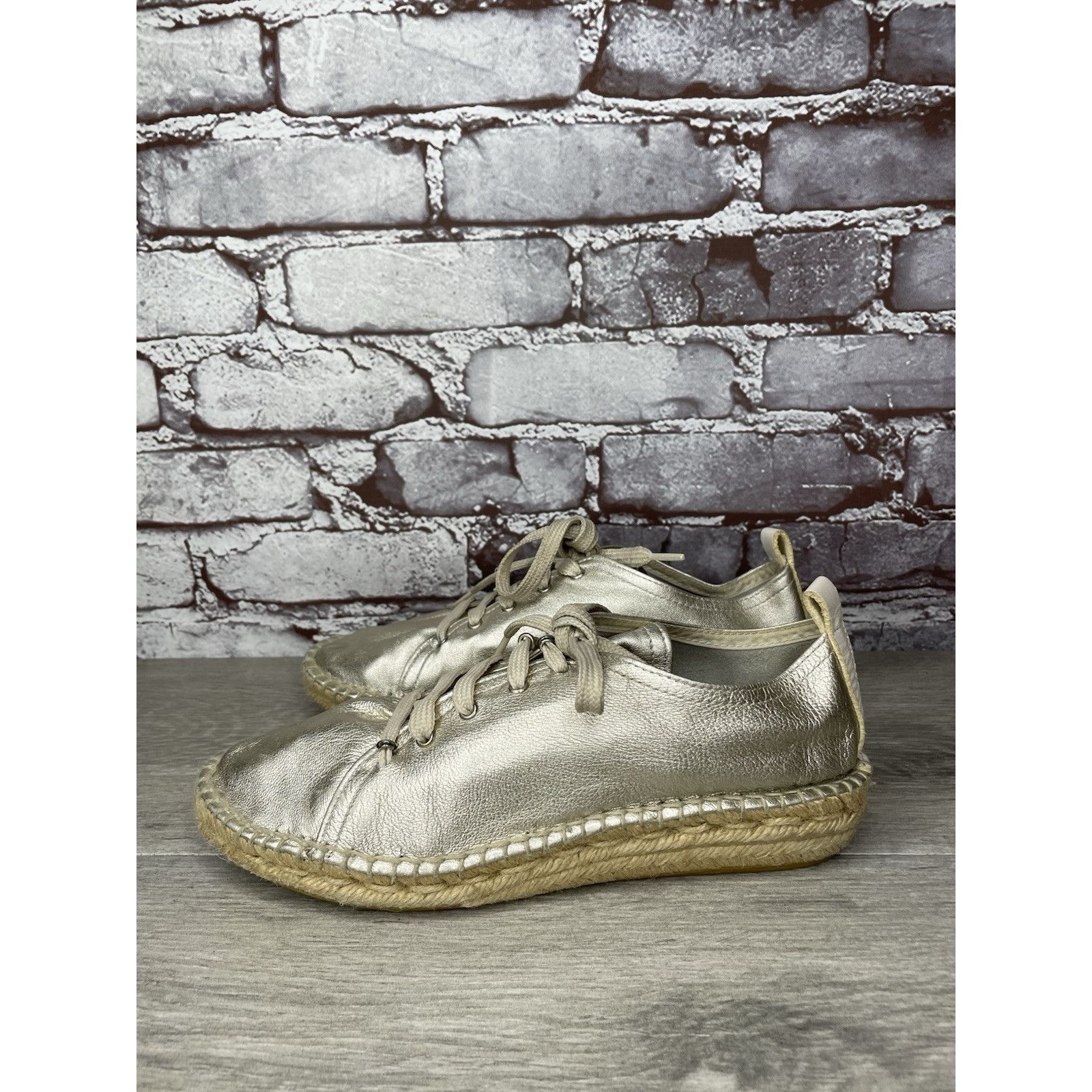 Other Maypol Silver Leather Espadrilles Casual Lace Up Shoes Women Size US 7.5 / IT 37.5 - 5 Thumbnail