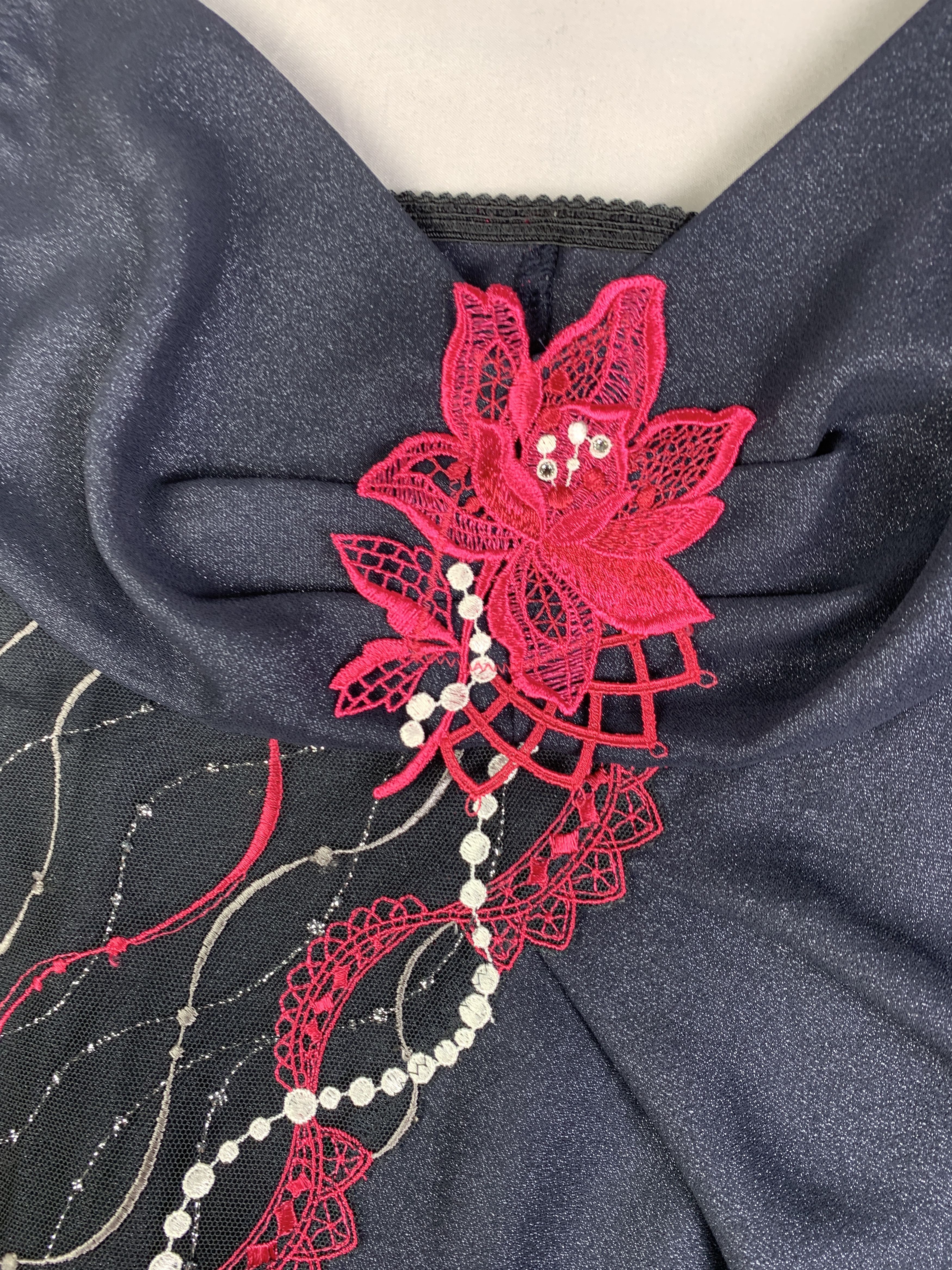 Japanese Brand Salute Flower Embroidered Asymmetrical Glittery Mesh Top (L) Size L / US 10 / IT 46 - 5 Thumbnail