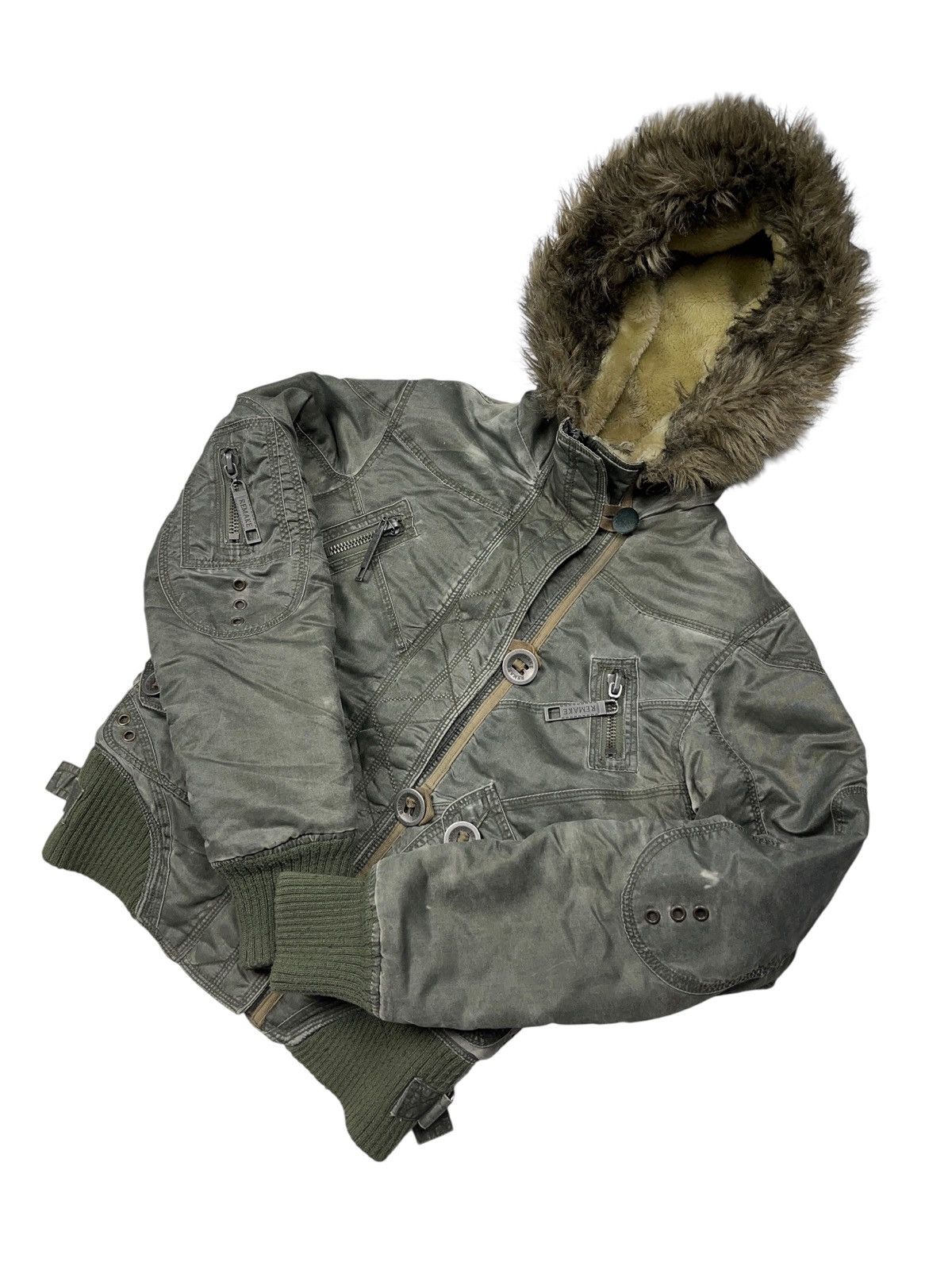 If Six Was Nine Vintage y2k Cropped Faux Fur Alaska Bomber Jacket Washed Size XS / US 0-2 / IT 36-38 - 3 Thumbnail