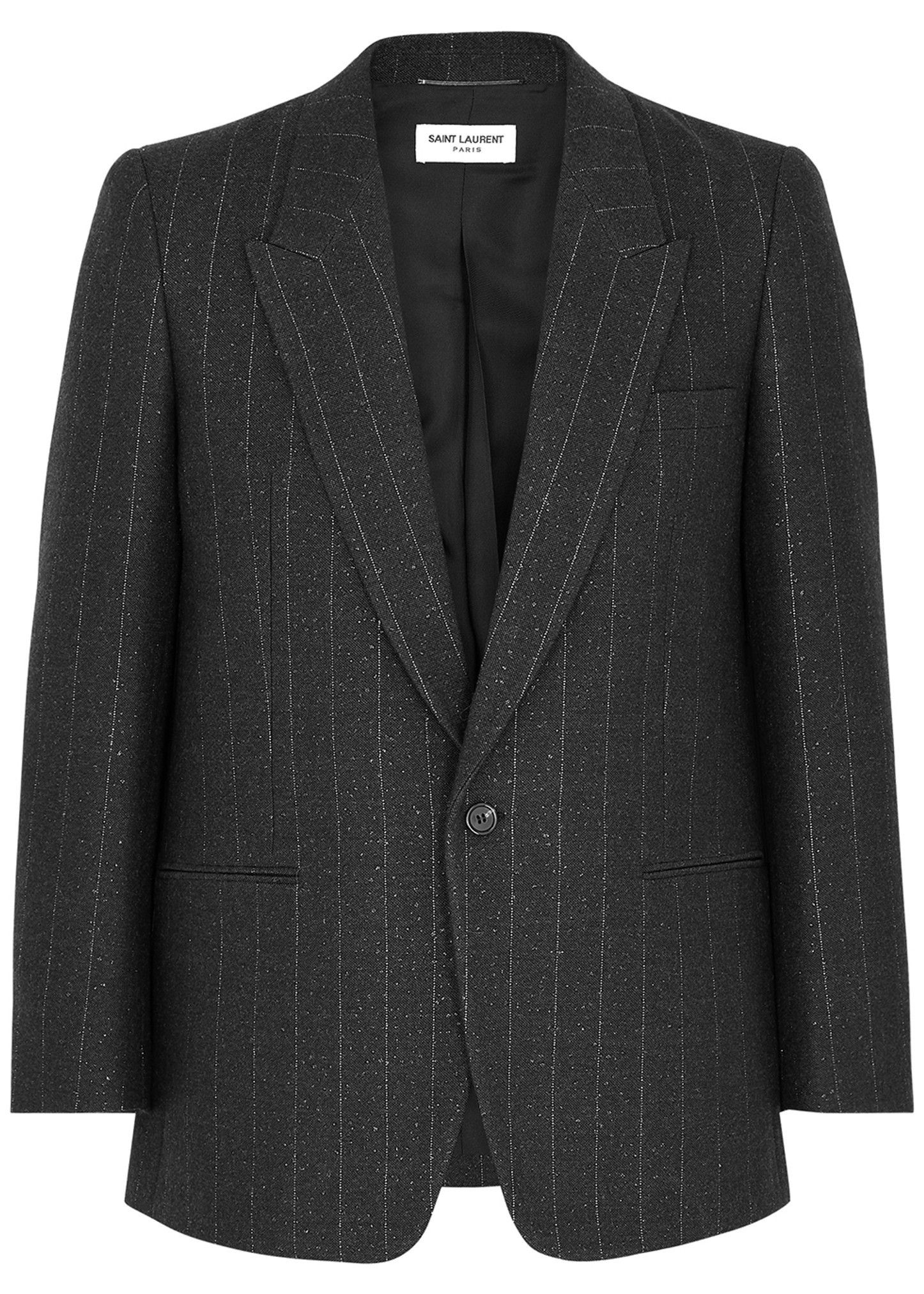 Saint Laurent Paris o1bcso1str1125 Pinstriped Wool-blend Blazer in Silver Size 52R - 4 Thumbnail