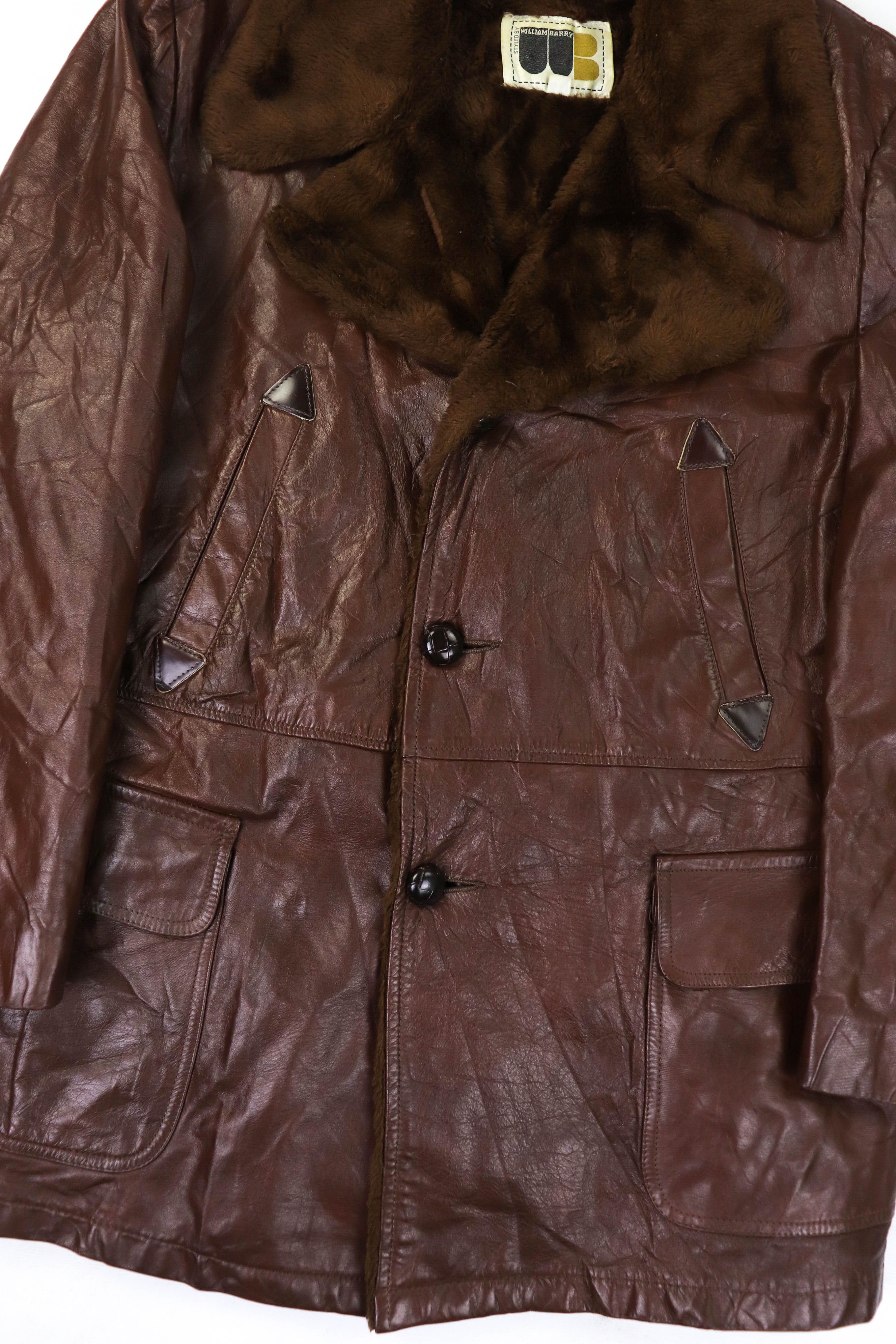 Vintage Vintage William Barry Choco Brown Leather Acrylic Pile Coat Size US L / EU 52-54 / 3 - 6 Thumbnail
