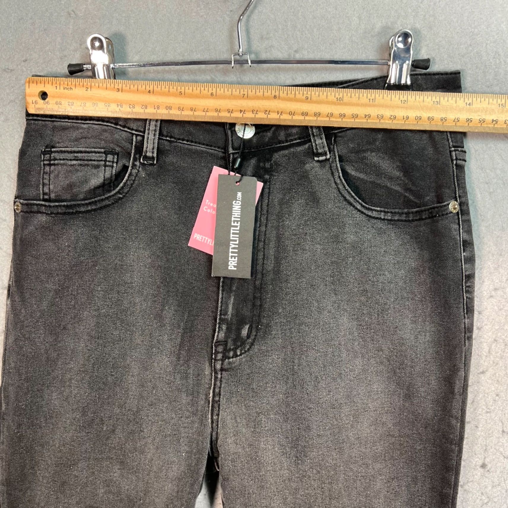 PrettyLittleThing PrettyLittleThing Black Distressed Flared Jeans Womens Size 10 NEW! (Regular Fit) Size 32" / US 10 / IT 46 - 6 Thumbnail