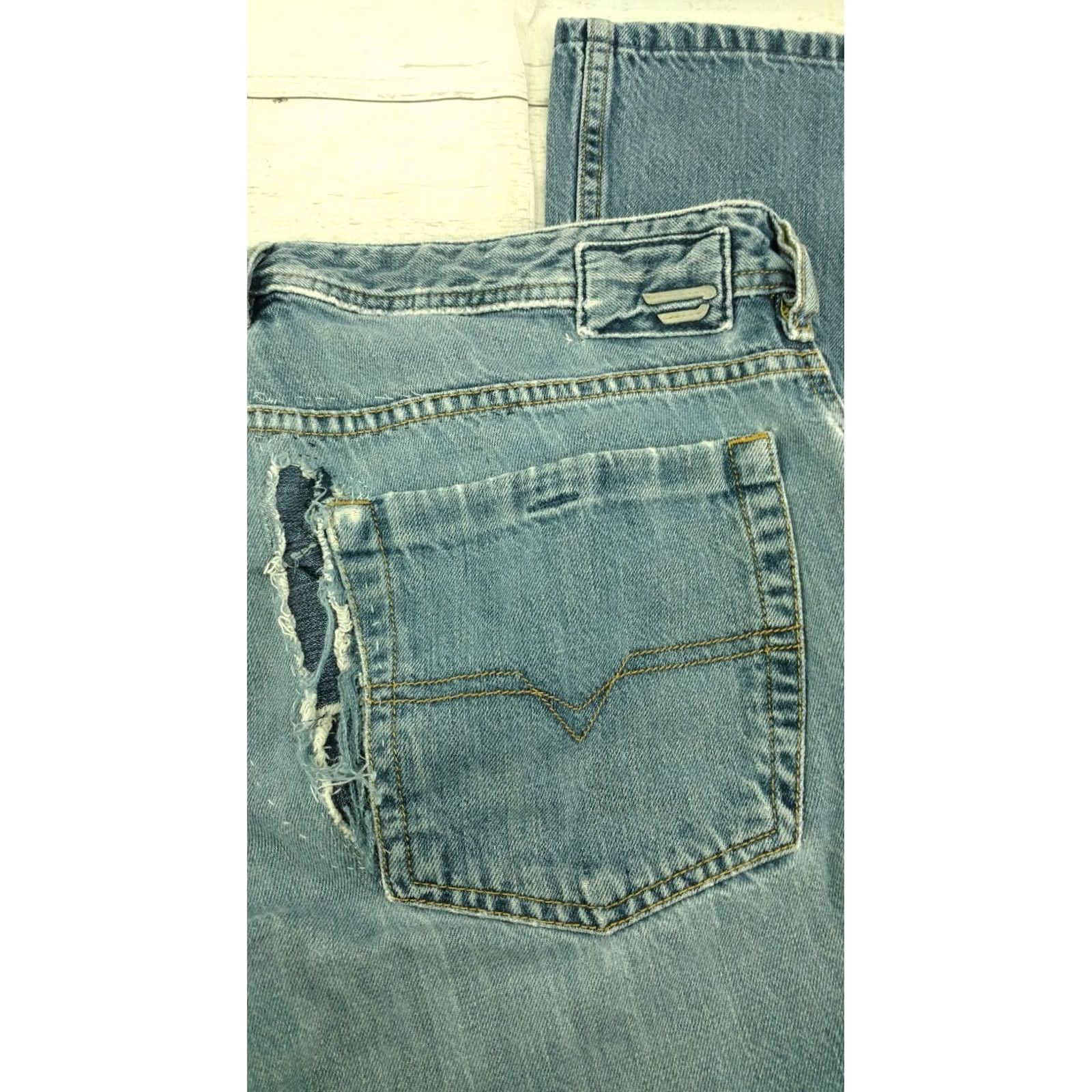 Diesel VINTAGE Diesel Zathan Distressed Button Fly Bootcut Jeans Men 35 33 Blue Cotton Denim 9.5" Leg Opening Mens Size US 35 - 2 Thumbnail