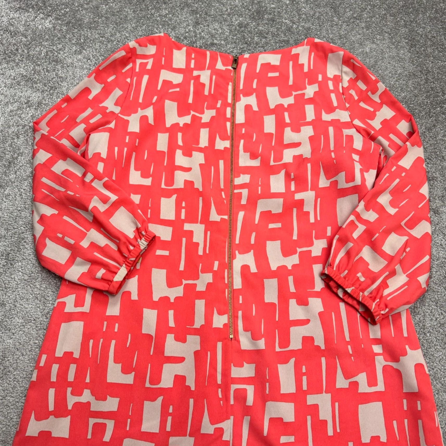 Vintage Tahari Geometric Midi Shift Dress Womens 10 Coral Pink Keyhole Zip Size L / US 10 / IT 46 - 4 Thumbnail