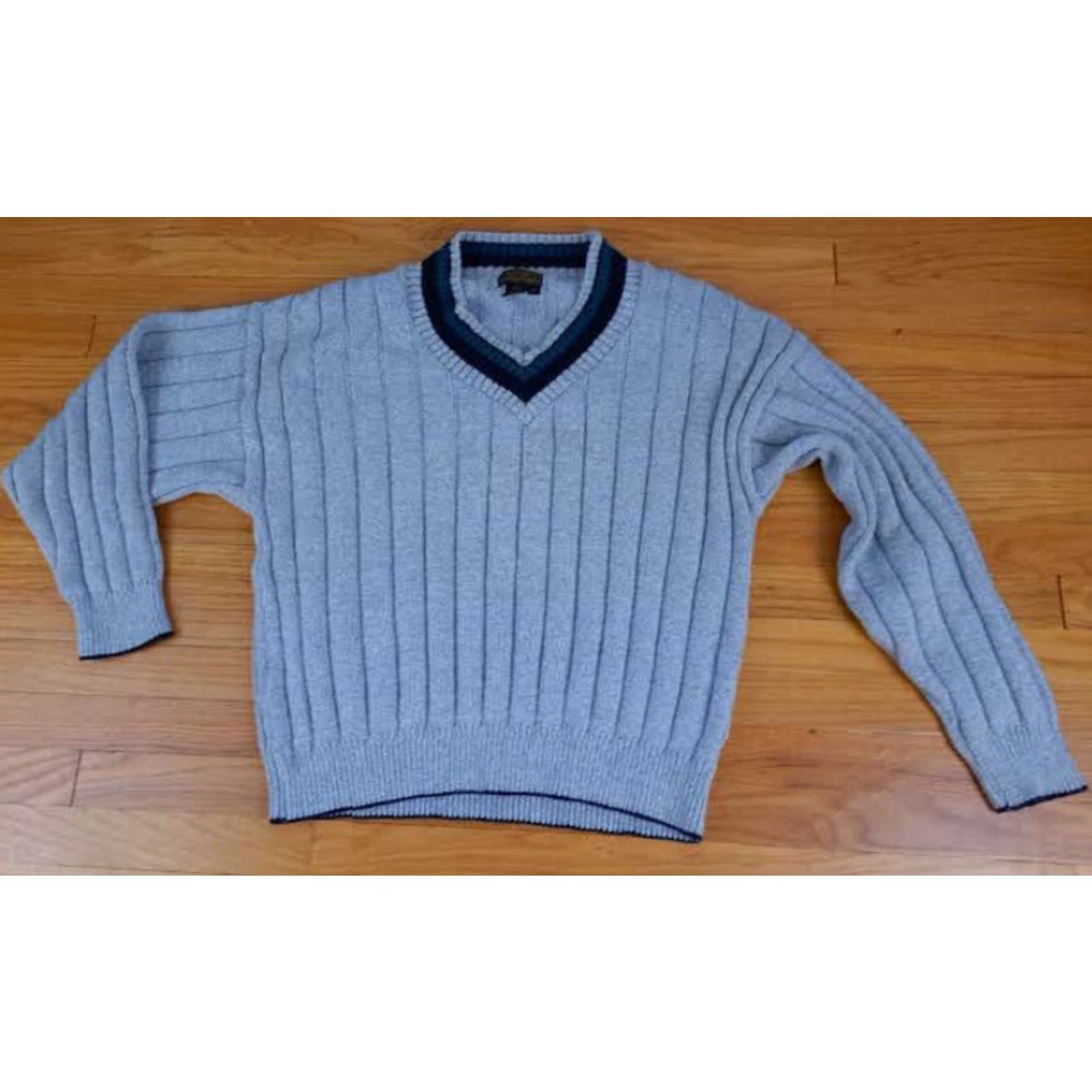 Eddie Bauer Eddie Bauer USA Made Cotton V-Neck Knit Tennis Sweater L Gray Mens Pullover Knit Tennis 25in long 25in pit to pit Size US L / EU 52-54 / 3 - 4 Thumbnail
