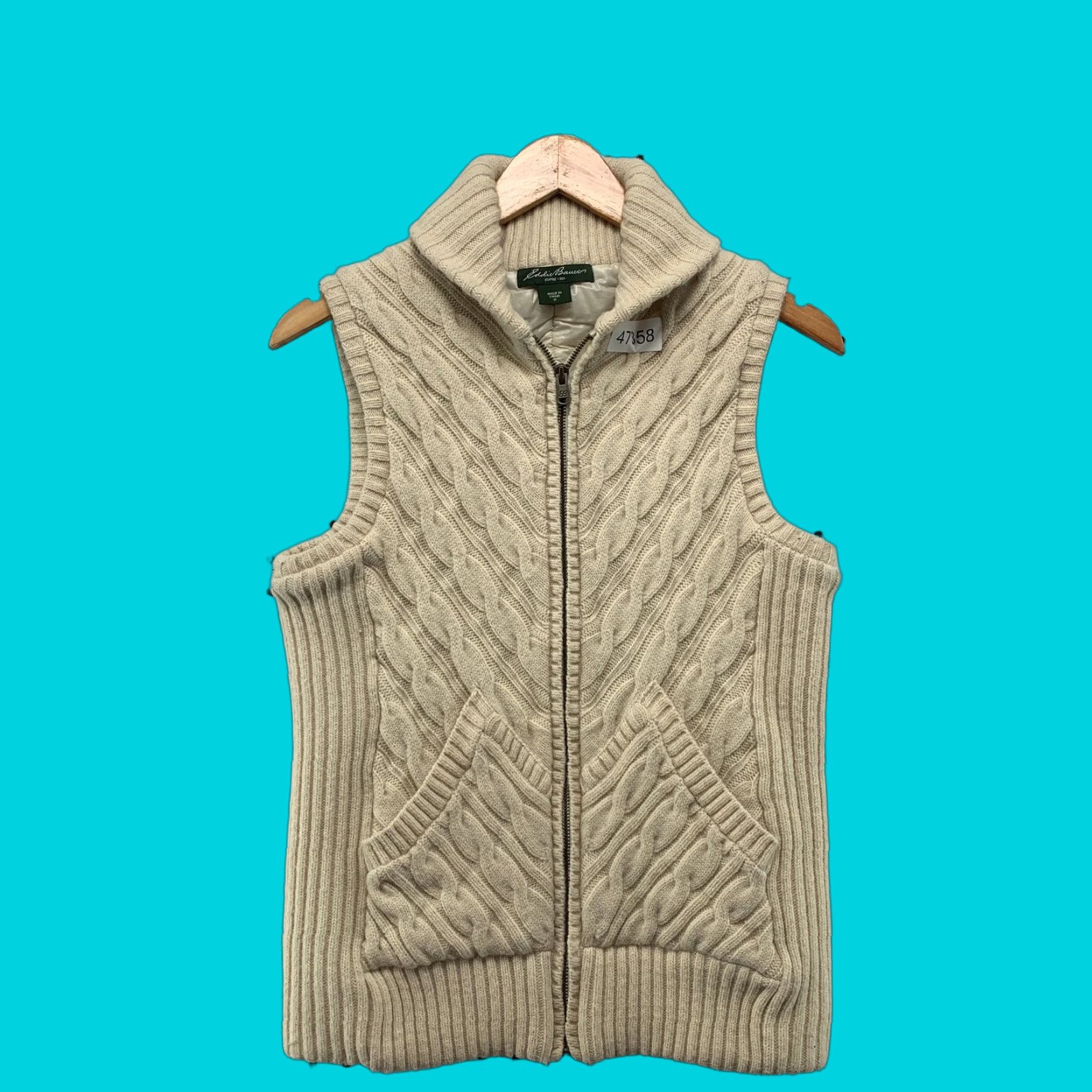Eddie Bauer Eddie Bauer Wool Vest Jacket Womens Medium Beige Cable Knit Insulated Cozy Vest Size M / US 6-8 / IT 42-44 - 1 Thumbnail