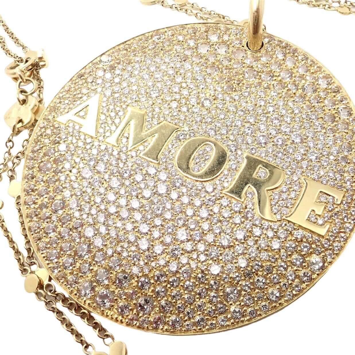 Yellow Gold Large Diamond + Sapp Amore Pendant Necklace