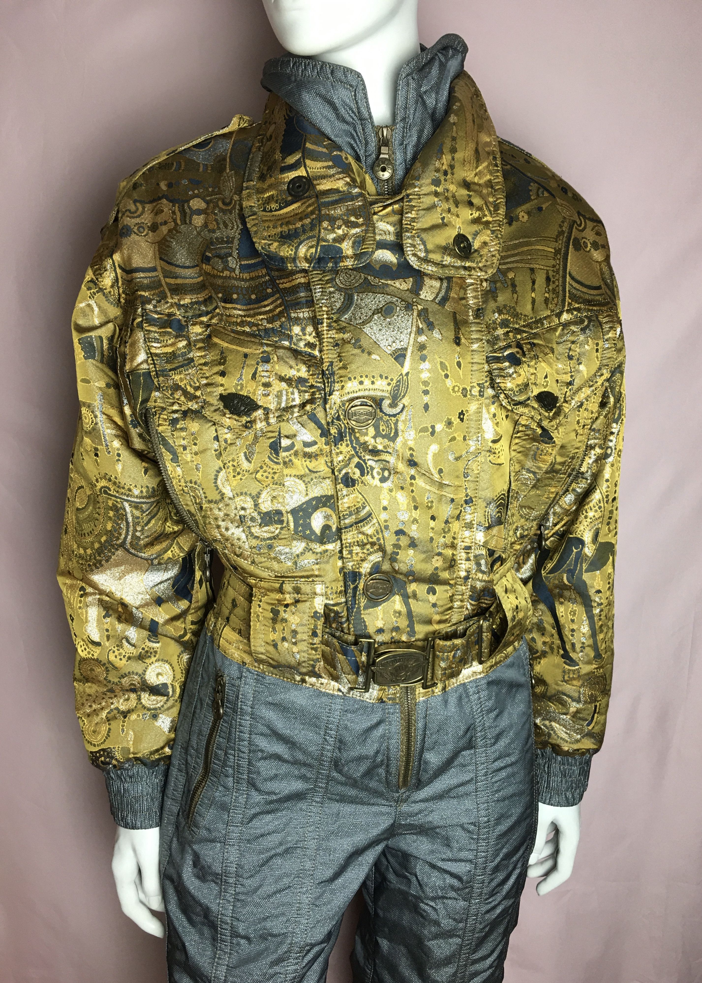 Vintage Rare 80s Vintage EMMEGI Gold One Piece Ski Suit Size 27" / US 4 / IT 40 - 2 Thumbnail