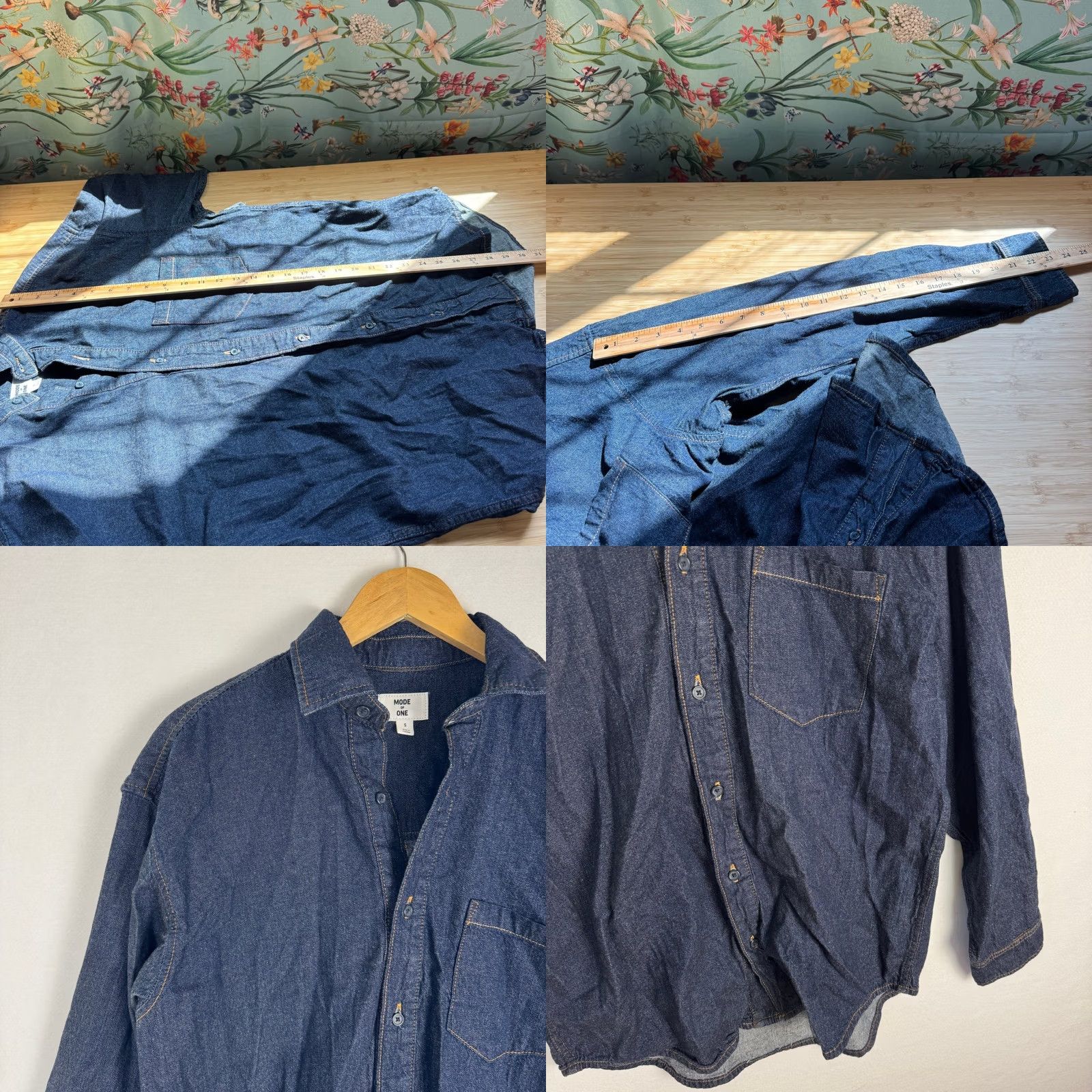 Denime Mode Of One Mens Regular Fit Denim Shirt Dark Wash Blue Cotton Small Size US S / EU 44-46 / 1 - 8 Thumbnail