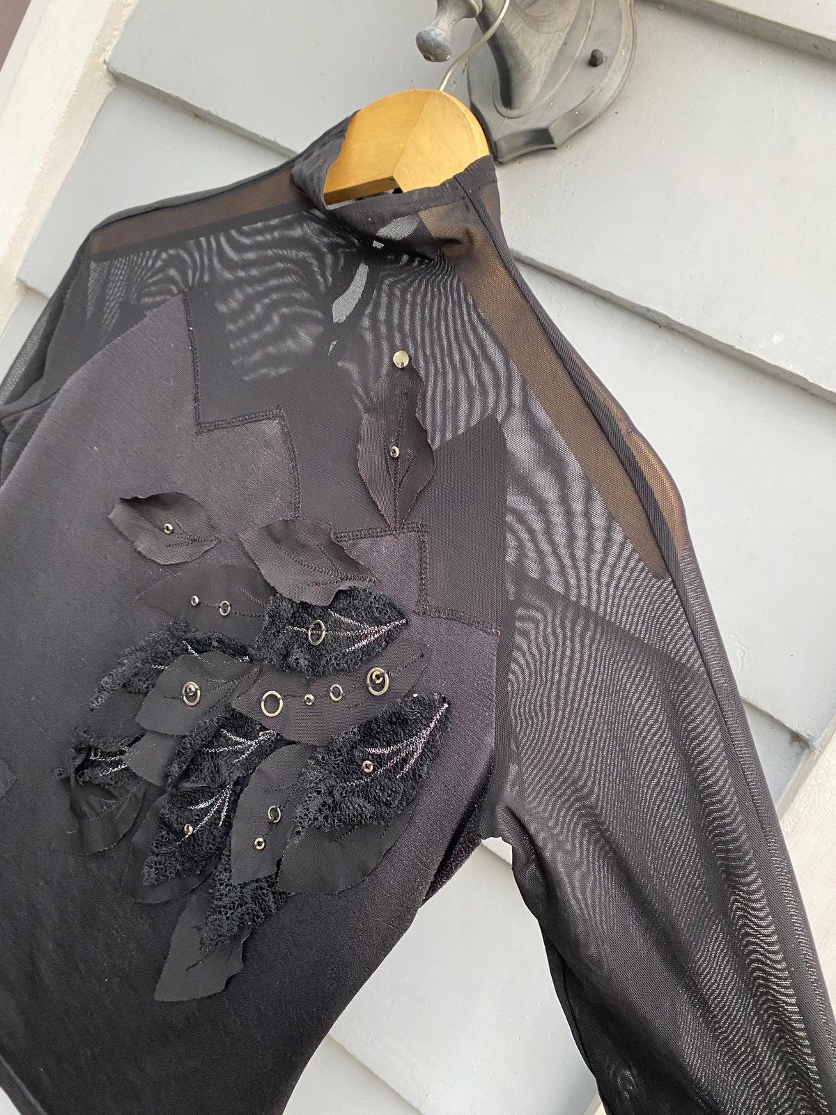 Japanese Brand Paola Dark Romantic Mesh Top Japan Leaves & Embellishments Size S / US 4 / IT 40 - 5 Thumbnail