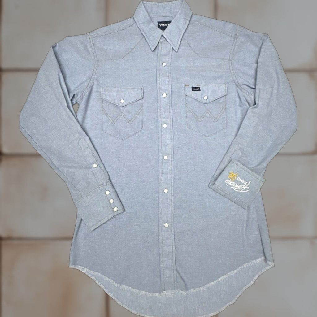 Wrangler Wrangler Western Shirt Men 15.5-34 Blue Chambray Pearl Snap Long Sleeve Logo Shirt Size US L / EU 52-54 / 3 - 1 Thumbnail