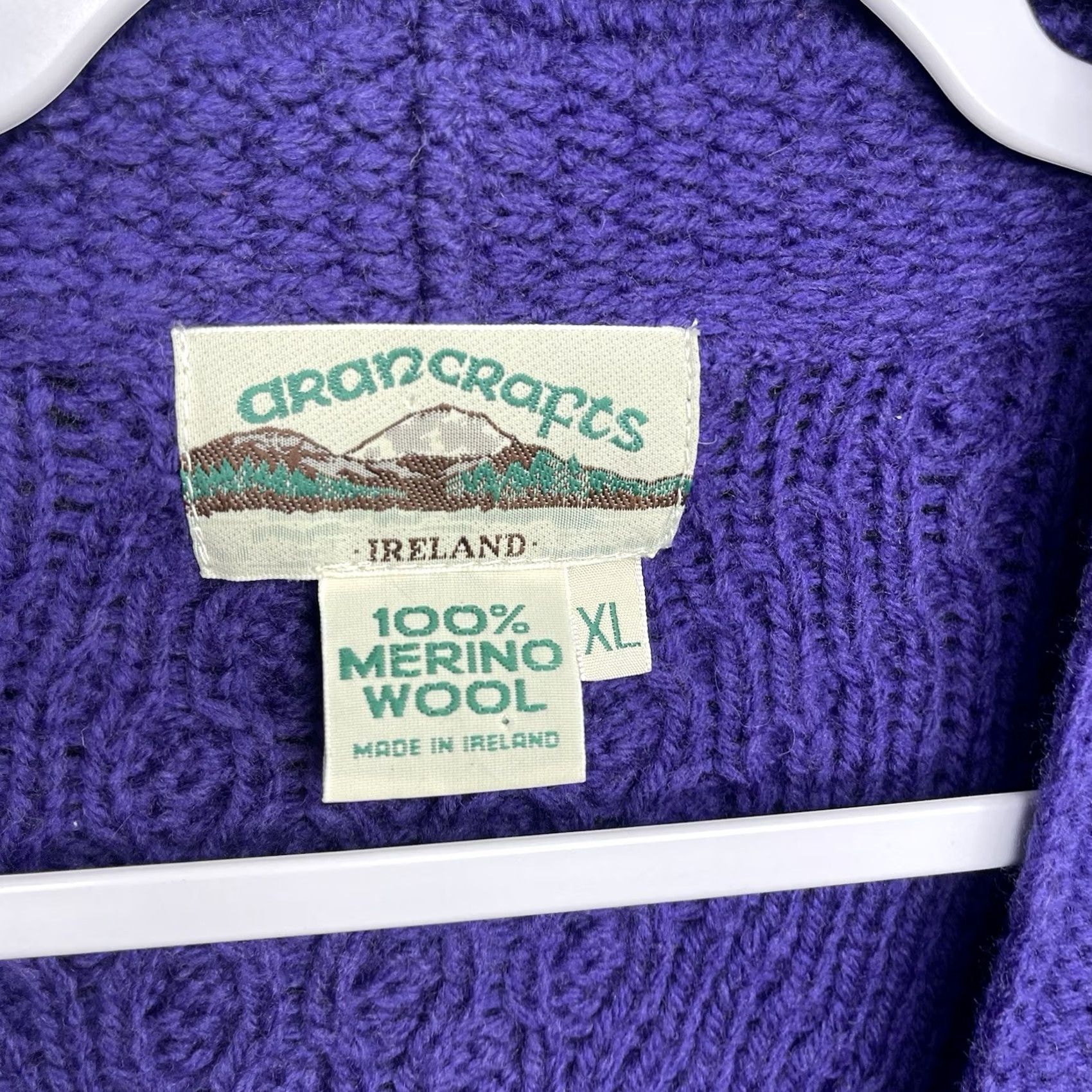 Vintage Aran Crafts Cardigan Sweater Womens XL 100% Merino Wool Purple Knit 90s Ir​ish Vintage? (But must be exact) Size XL / US 12-14 / IT 48-50 - 4 Thumbnail