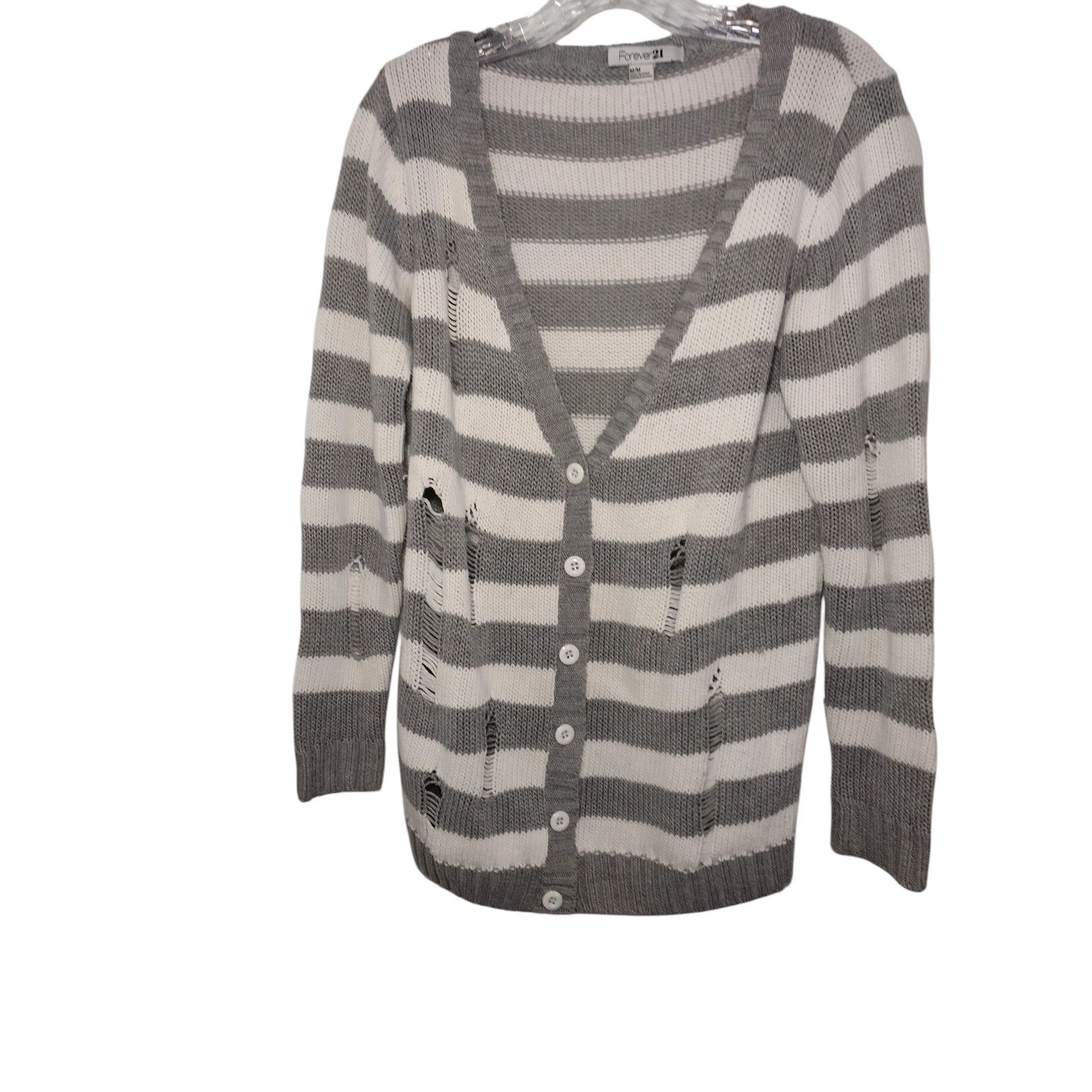 Forever 21 Forever 21 Cardigan Sweater Knit V-Neck Striped Sz MD Size M / US 6-8 / IT 42-44 - 4 Thumbnail