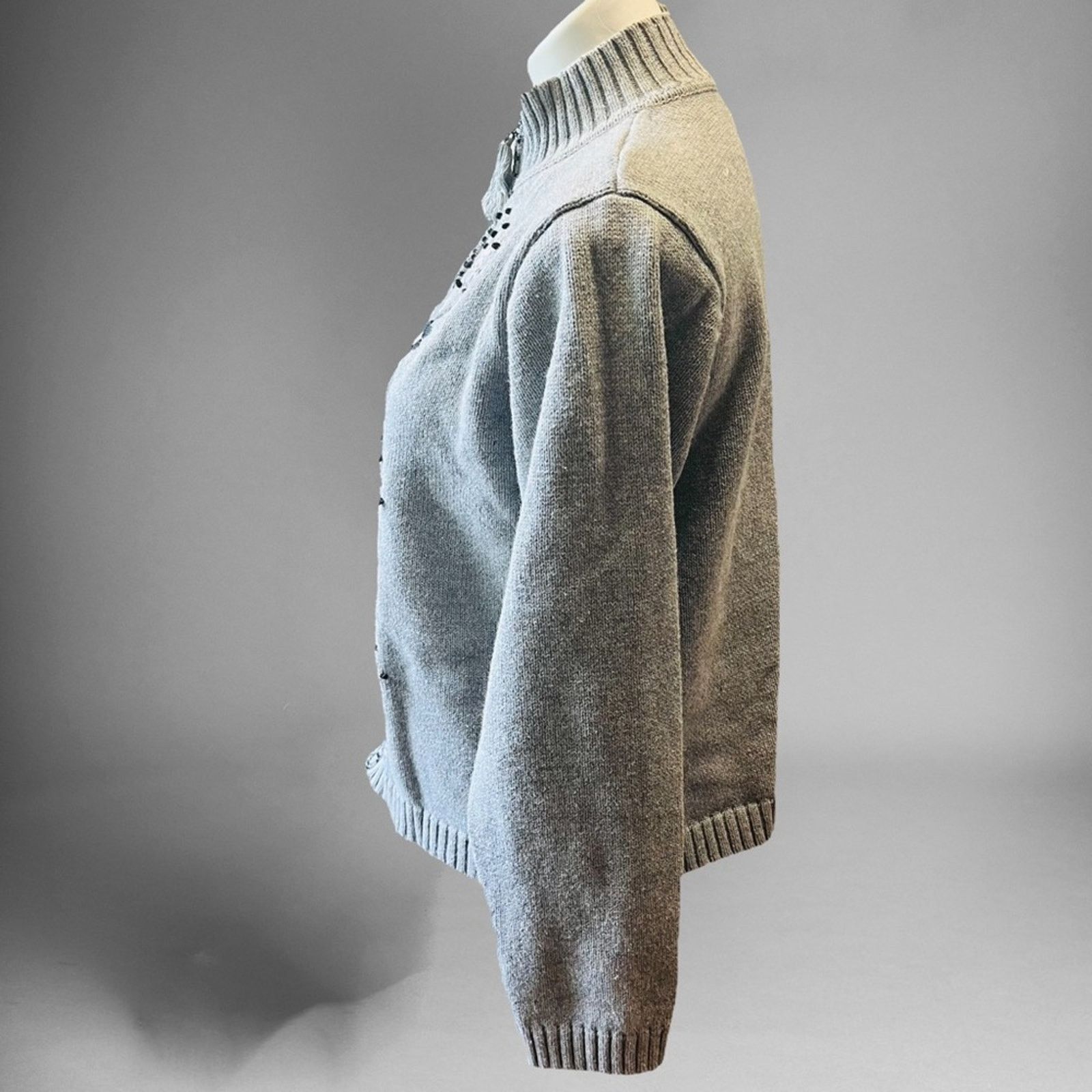 Other Vintage Crystal Kobe 3D Gray Knit Sweater Cardigan Country Size L / US 10 / IT 46 - 3 Thumbnail
