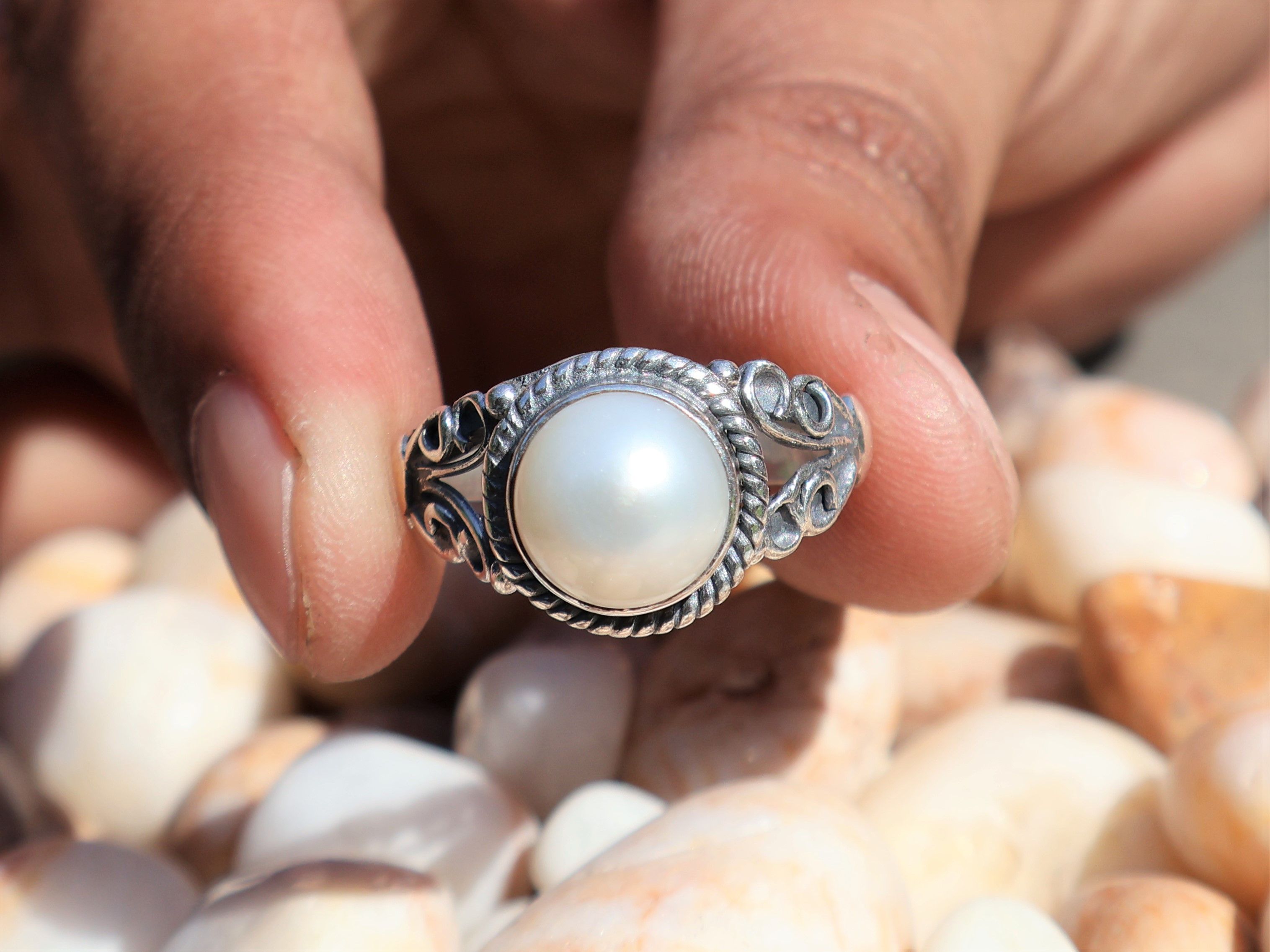Handmade Pearl Ring, Handmade Promise Ring, 925 Sterling Silver Ring, Size ONE SIZE - 1 Thumbnail