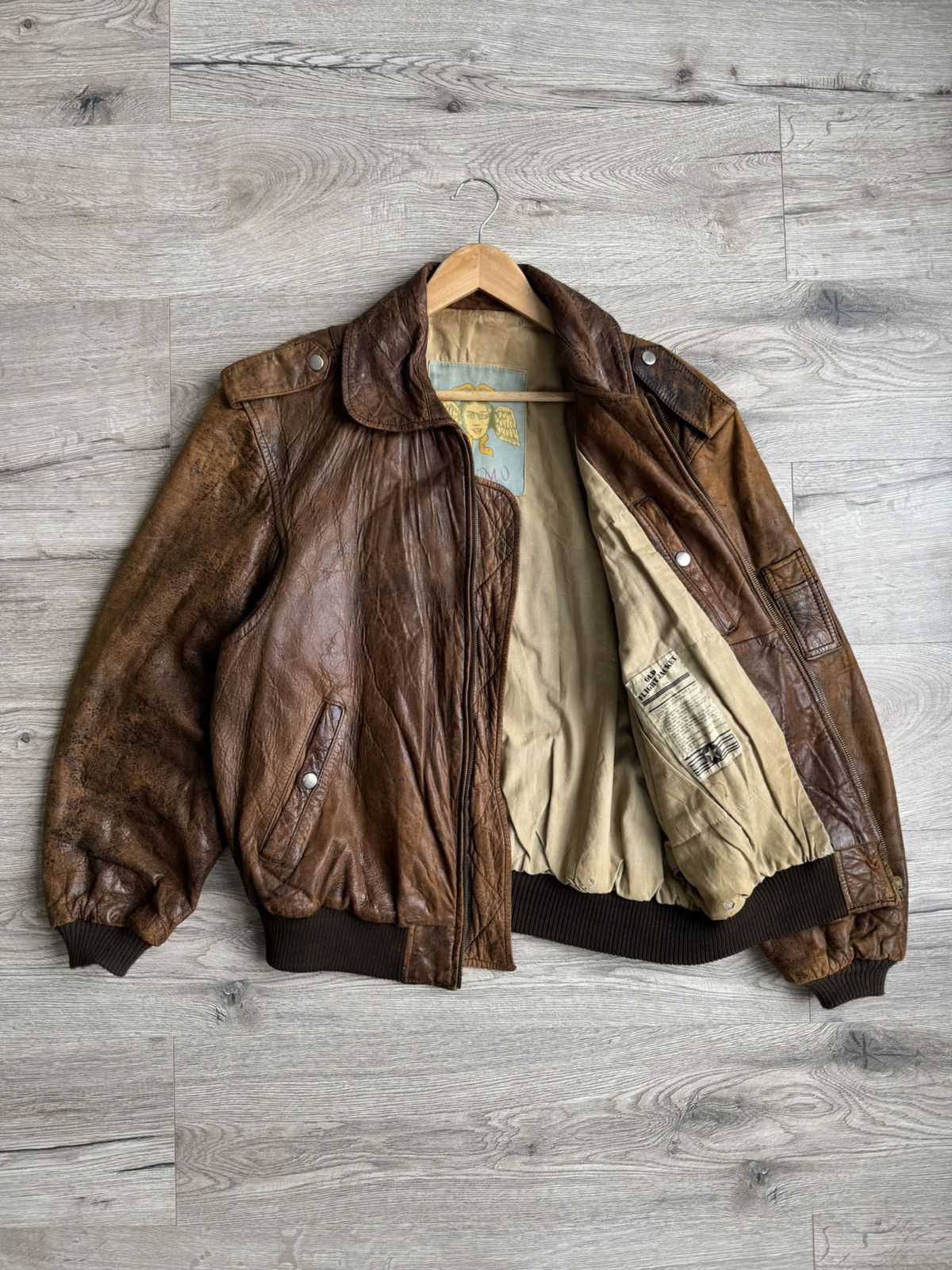 Charles Lion PANMO Brown Rare Leather Flight Jacket Vintage