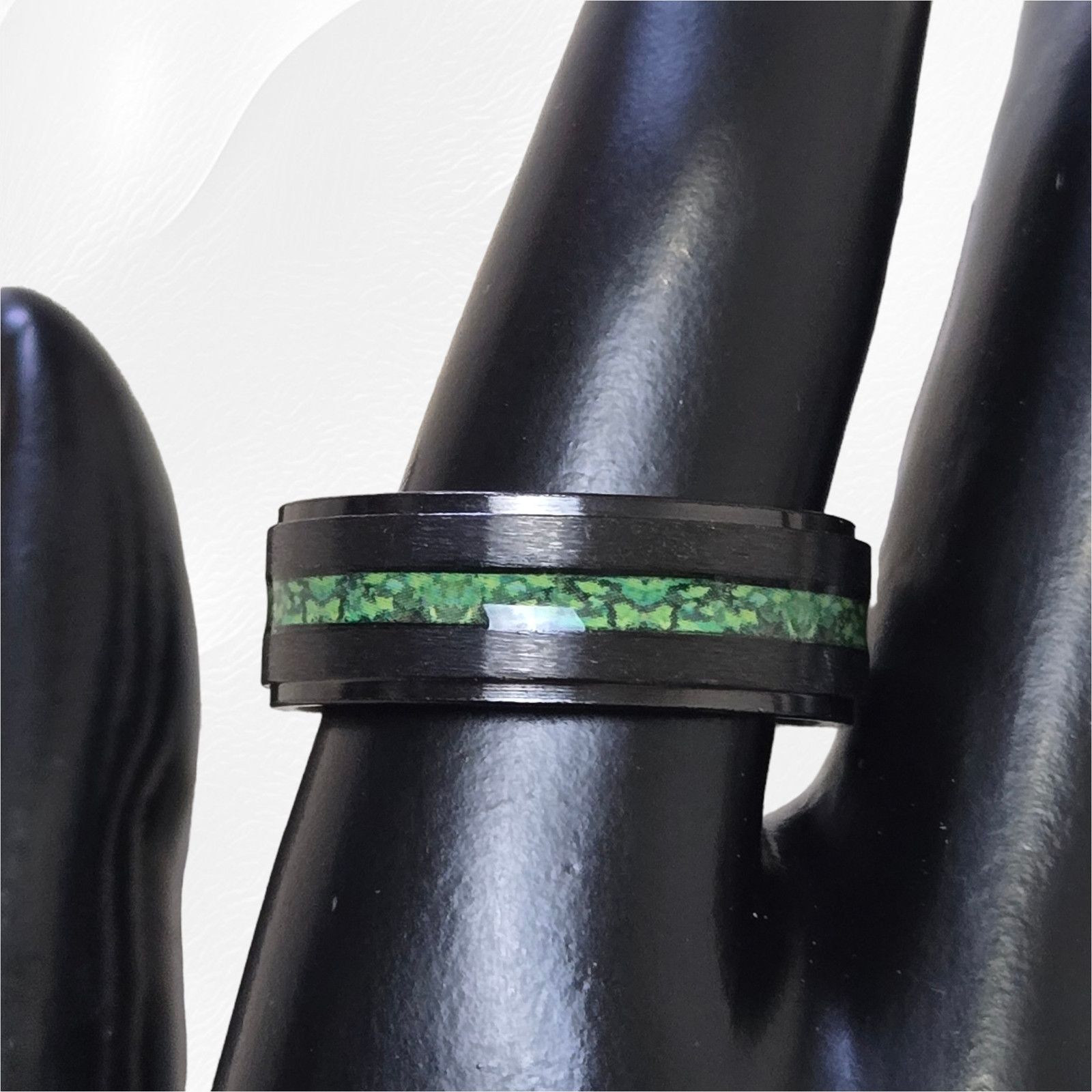Other Black Stainless Steel Inlaid Green Band Ring Size 10 Size ONE SIZE - 4 Thumbnail