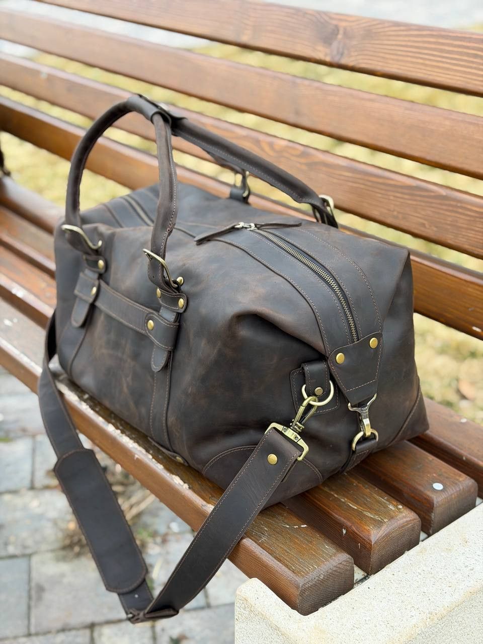 Other Genuine vintage leather travel bag. Duffel Bag. Handmade. Size ONE SIZE - 1 Thumbnail