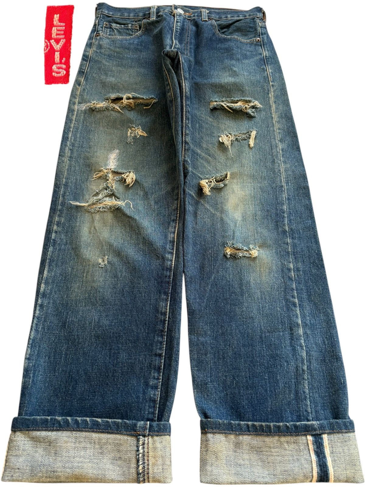 Levi's Vintage 80s Levis 502XX Big E Selvedge Distress Rip Jeans Size US 29 - 1 Thumbnail
