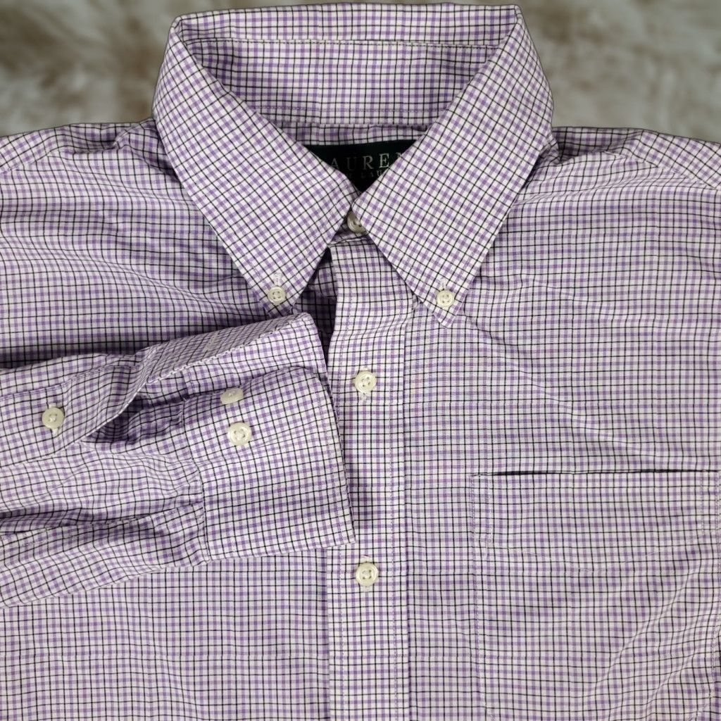 Ralph Lauren Ralph Lauren Dress Shirt Mens 15.5 Purple Plaid Long Sleeve Button Down Regular Fit Size 40R - 1 Thumbnail