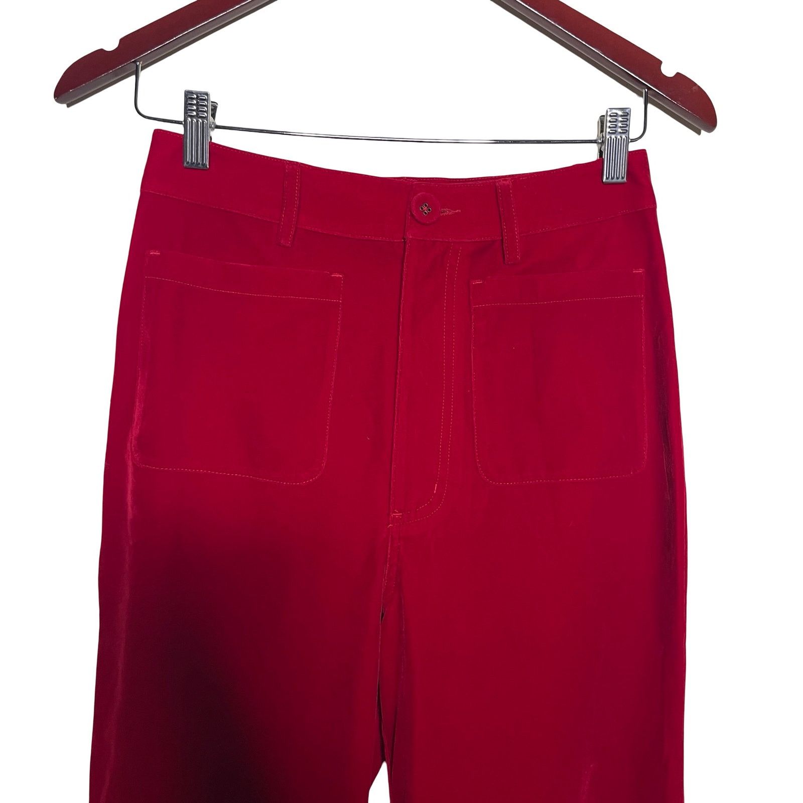 Rolla's ROLLA'S Ruby Red Velvet Wide Leg Sailor Pantankle length 26 Size 26" / US 2 / IT 38 - 5 Thumbnail