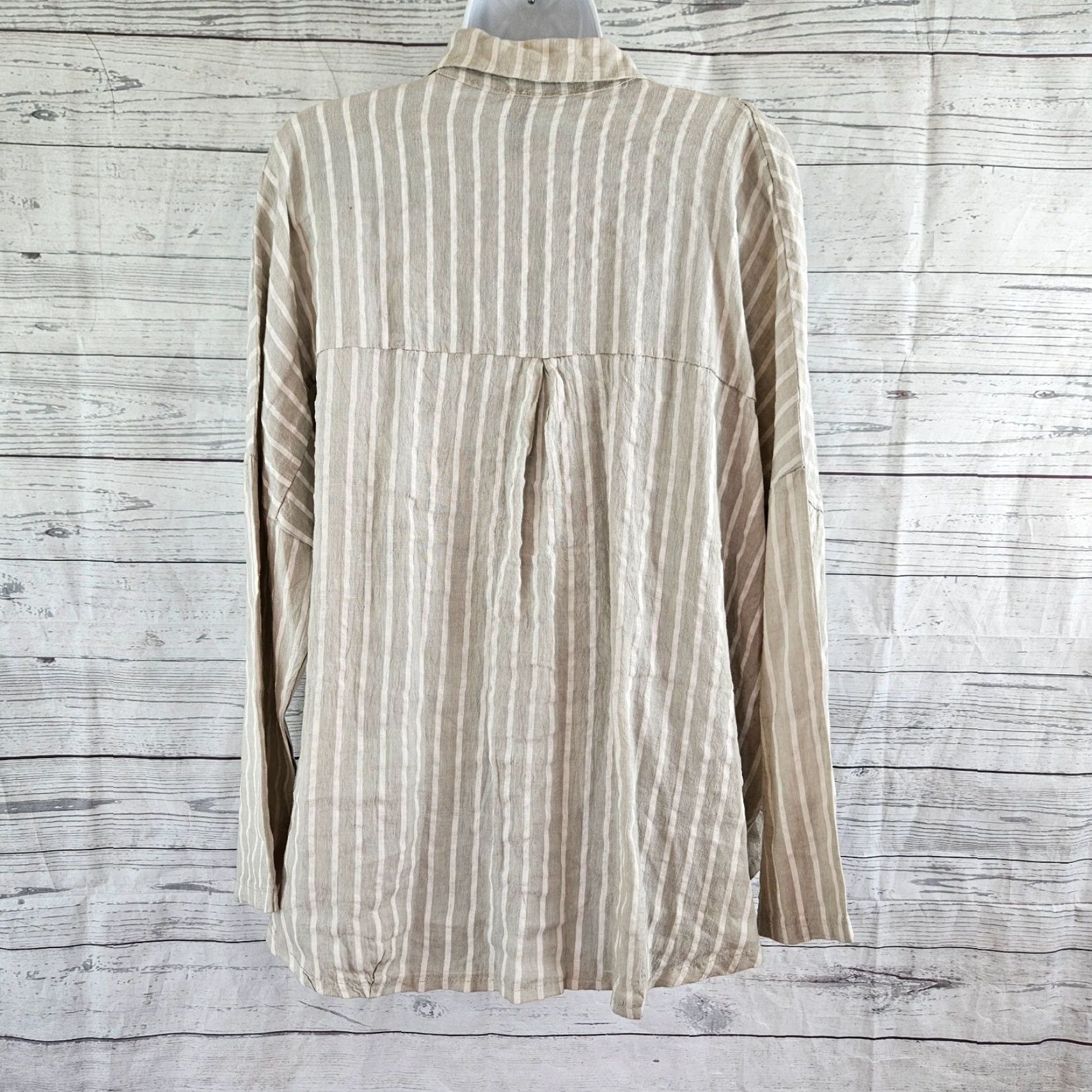 Vintage Venti6 Womens Linen Top Striped Beige White Oversized Long Sleeve Blouse S Small Collared Shirt Womens Size S / US 4 / IT 40 - 3 Thumbnail