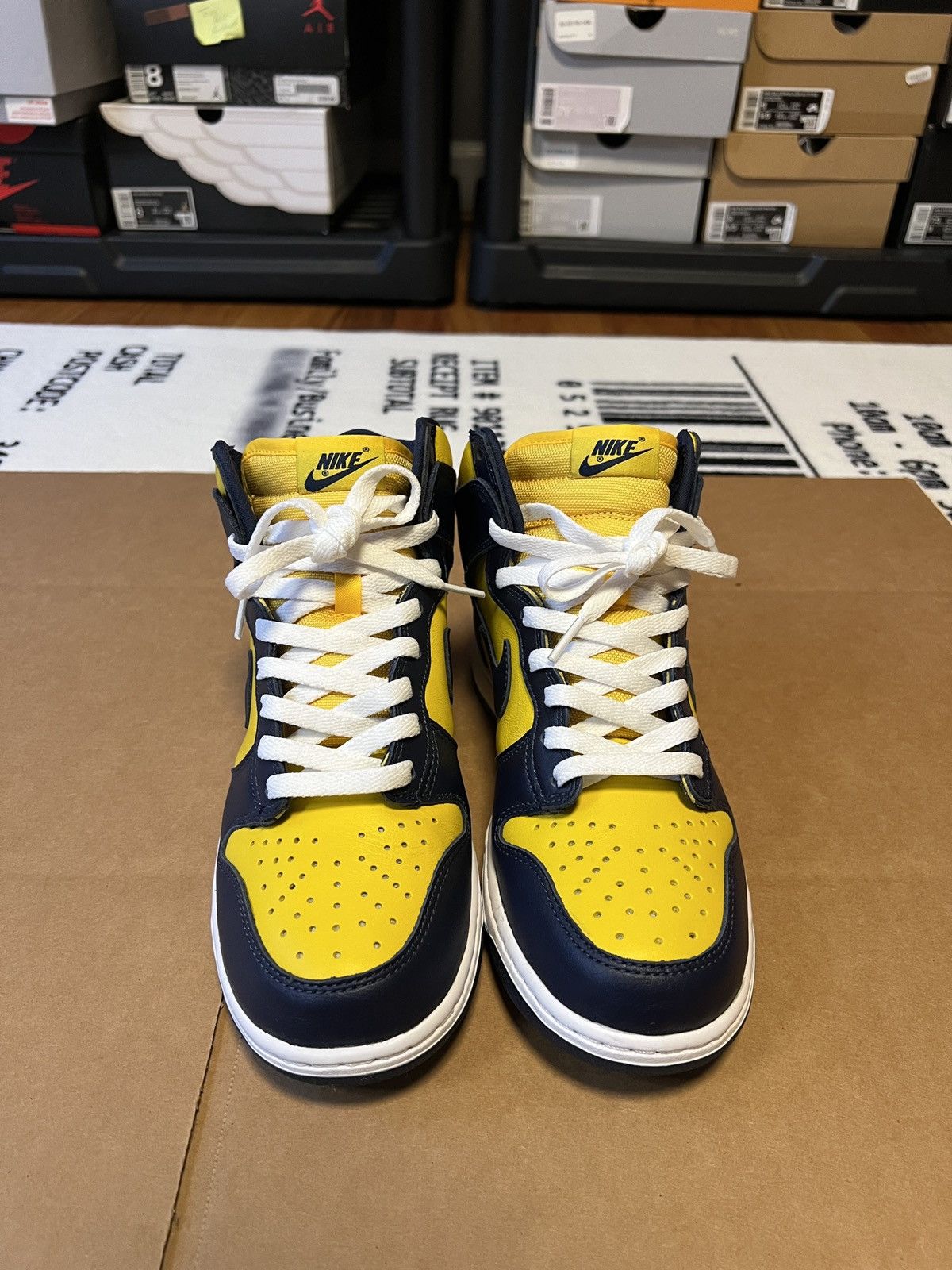 image of Nike Dunk Hi “Michigan” Shoes in Navy/Yellow, Men's (Size 7.5)