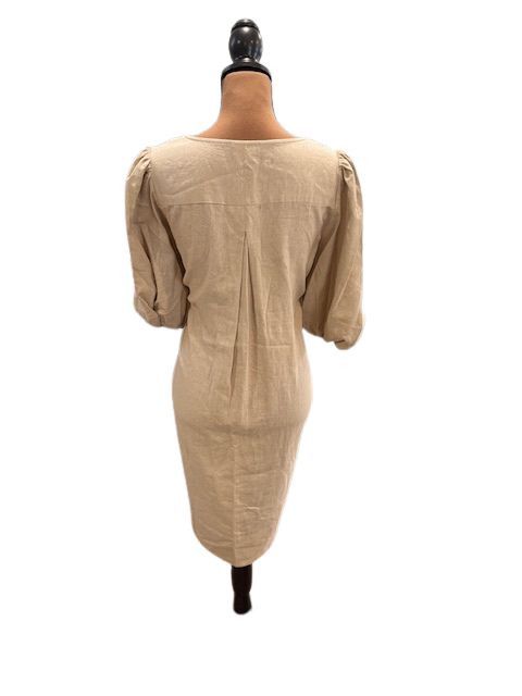 Cynthia Rowley Linen Mini Dress with ¾ Puff Balloon Sleeves in Beige Size L / US 10 / IT 46 - 7 Thumbnail