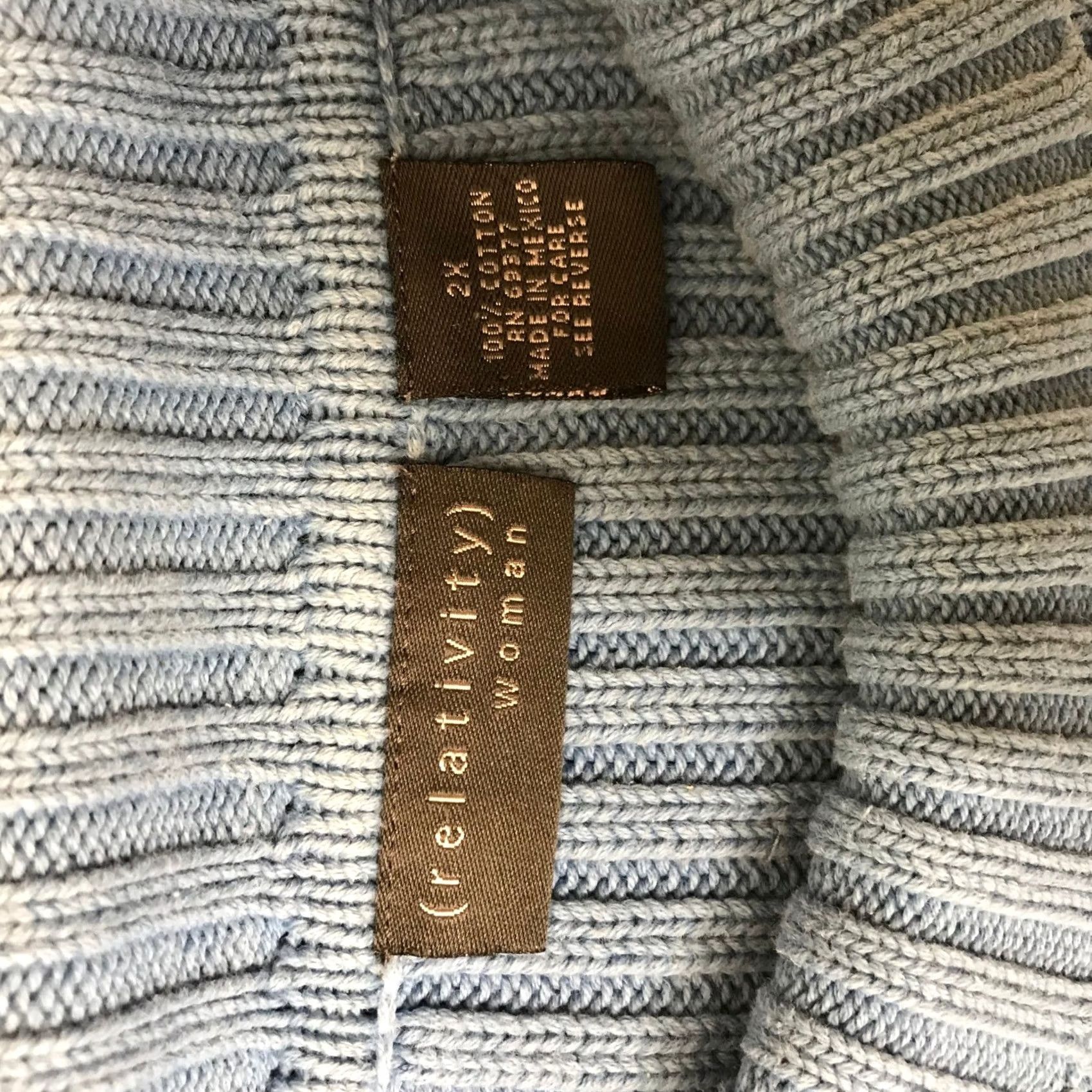 Vintage Relativity Woman Blue Ribbed Mock Neck Cotton Pullover Sweater Plus Size 2X Size XXL / US 16-18 / IT 52-54 - 7 Thumbnail