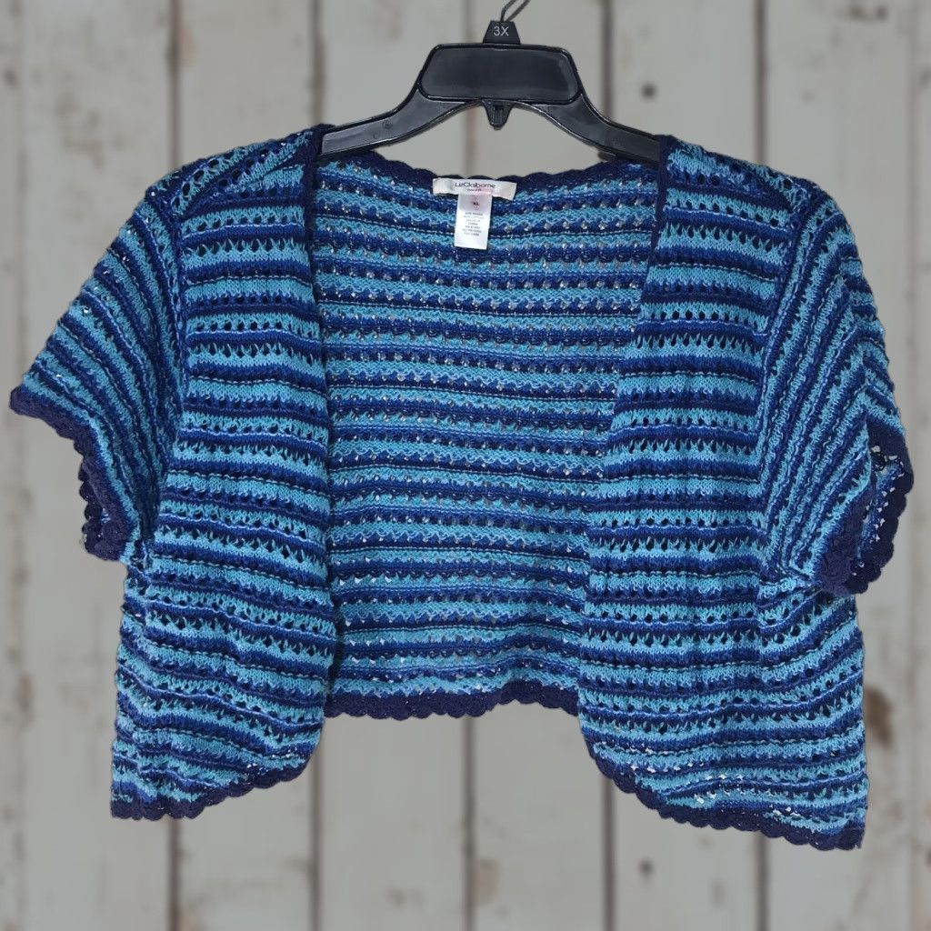 Liz Claiborne VINTAGE Liz Claiborne Women's Crochet Shrug 90s Open-Knit Cotton Ramie Lightweight Blue XL Size XL / US 12-14 / IT 48-50 - 1 Thumbnail