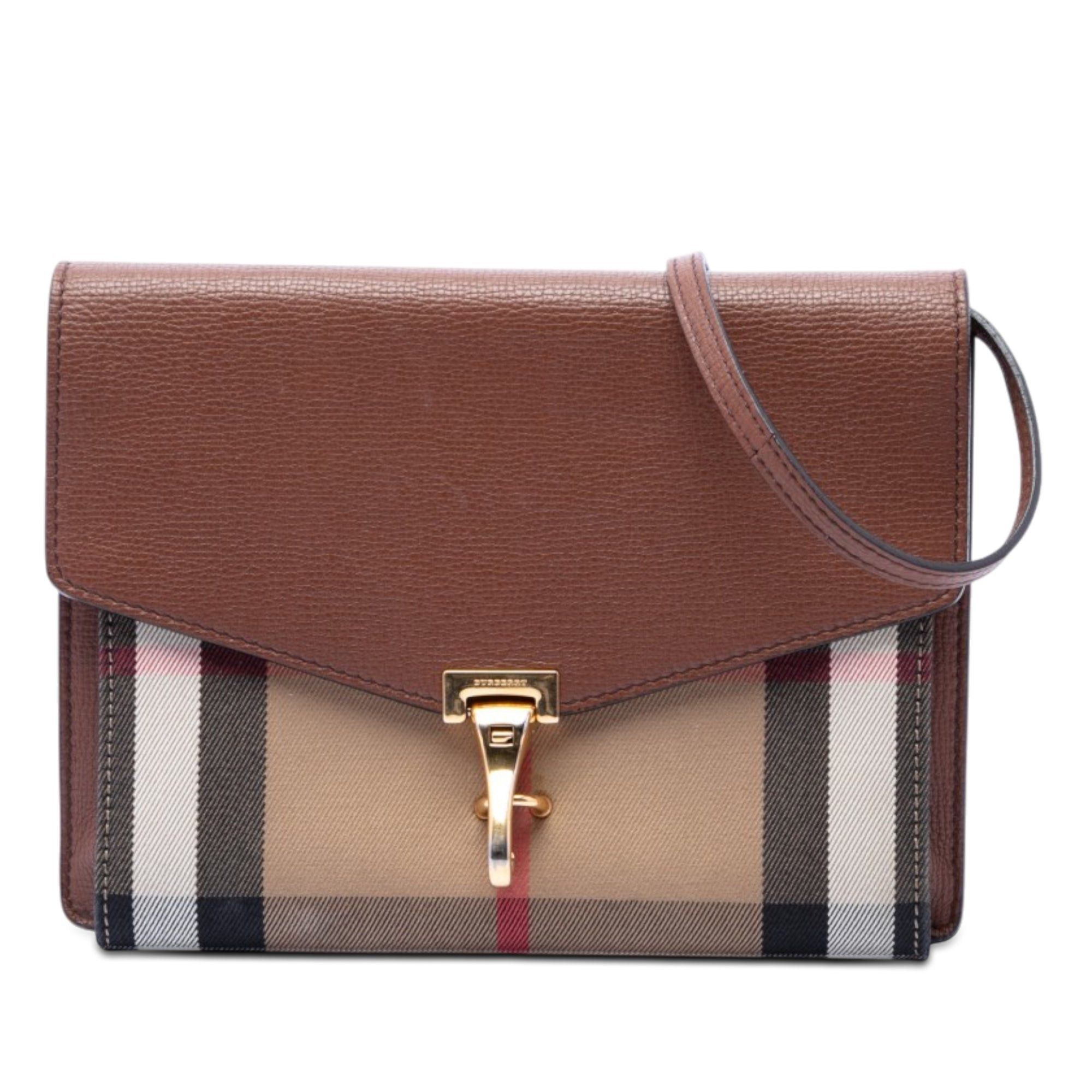 Burberry Small Leather and House Check Canvas Derby Macken Crossbody Size ONE SIZE - 1 Thumbnail