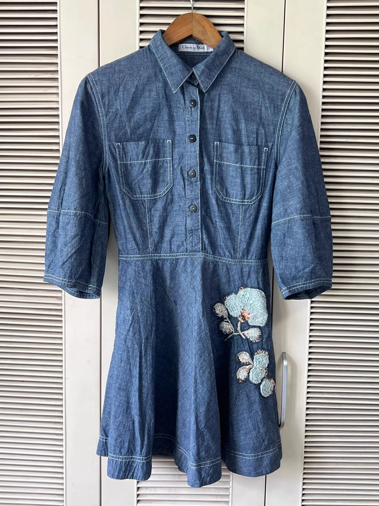Dior Dior Women's Denim Dress 38 Floral Embroidery Size S / US 4 / IT 40 - 1 Thumbnail