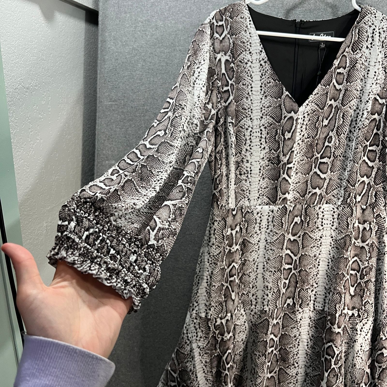 Other Sam Edelman Snakeskin Tiered Ruffle Midi Dress Grey Size L / US 10 / IT 46 - 13 Thumbnail