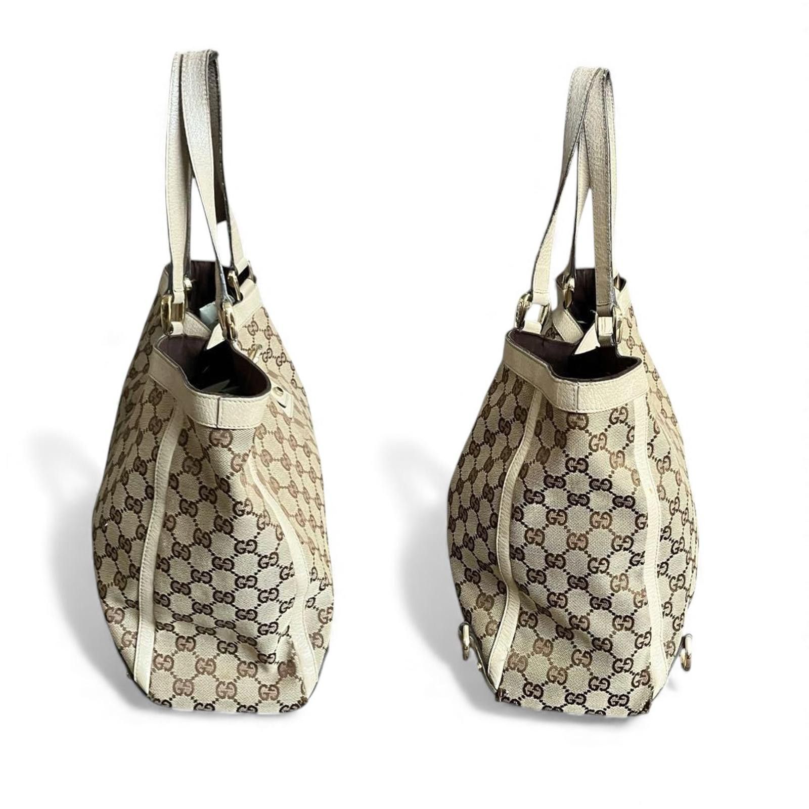 Gucci Gucci - Beige Monogram Canvas Tote Bag White Leather Size ONE SIZE - 7 Thumbnail