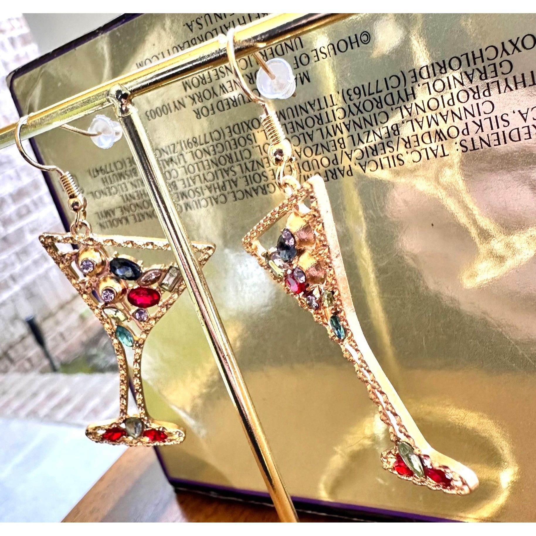 Handmade Cocktail Drink Earrings Martini Rhinestones Cruise Beach Isl Size ONE SIZE - 8 Thumbnail
