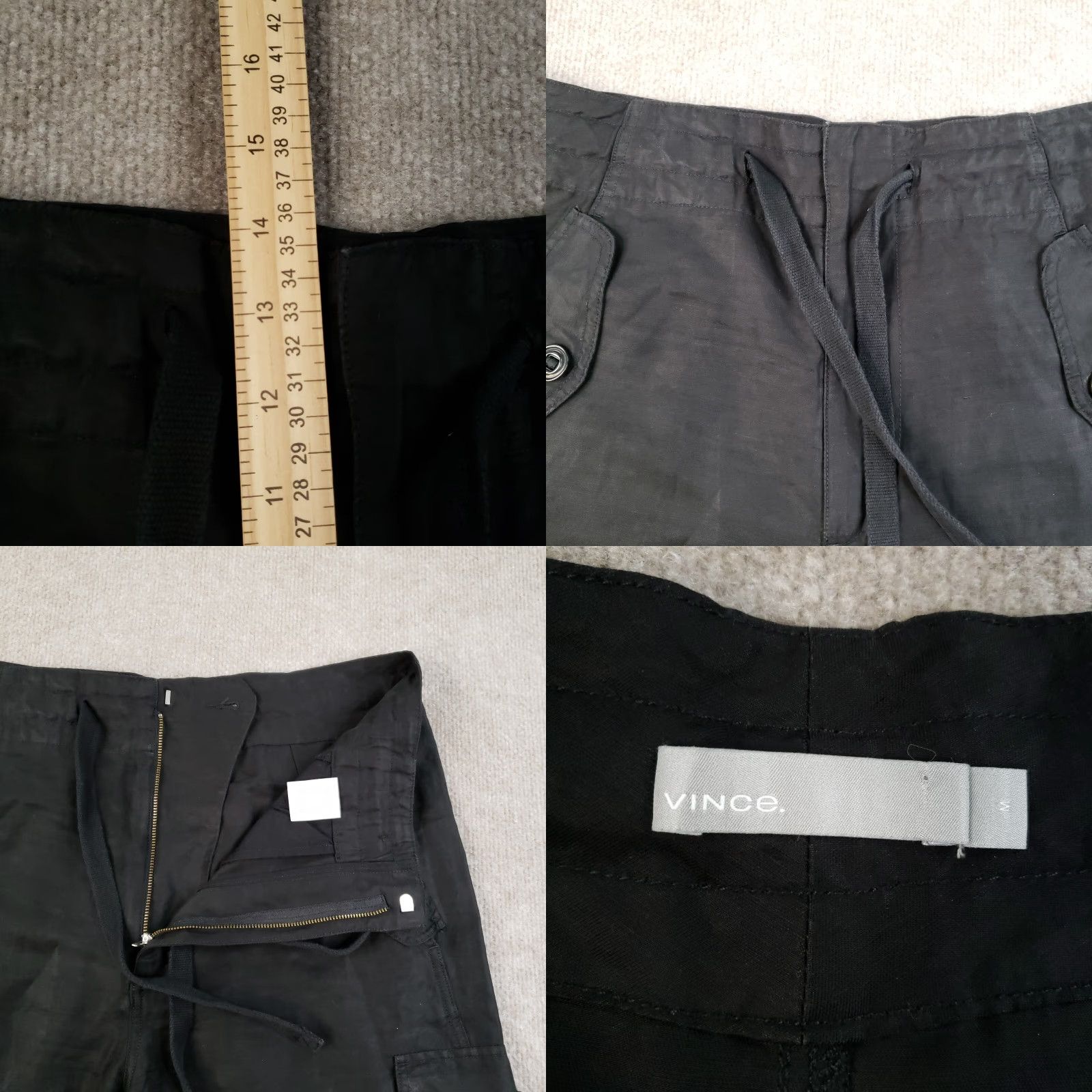 Vince Vince Cropped Pants Womens Medium Black Pockets Linen Blend Drawstring Front Flat Front Size 32" / US 10 / IT 46 - 8 Thumbnail