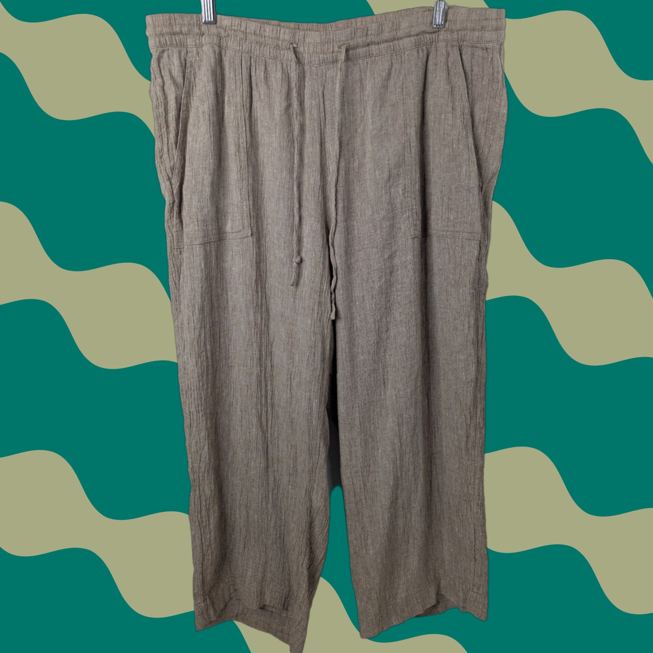 J. Jill J. Jill Pants Cropped Linen Blend High Rise Stretch Plus 1X Beige Striped Classic Workwear/Travel/Formal Womens Size 40" / US 18 - 1 Thumbnail