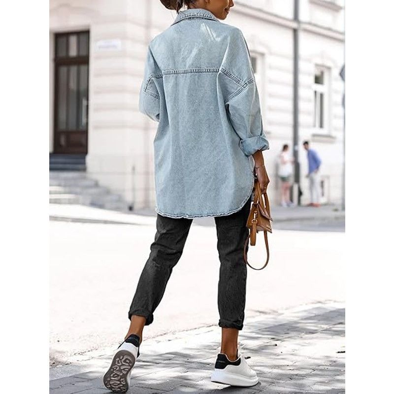 Other Women's Oversized Denim Jackets Casual Button Down Long Size XL / US 12-14 / IT 48-50 - 5 Thumbnail