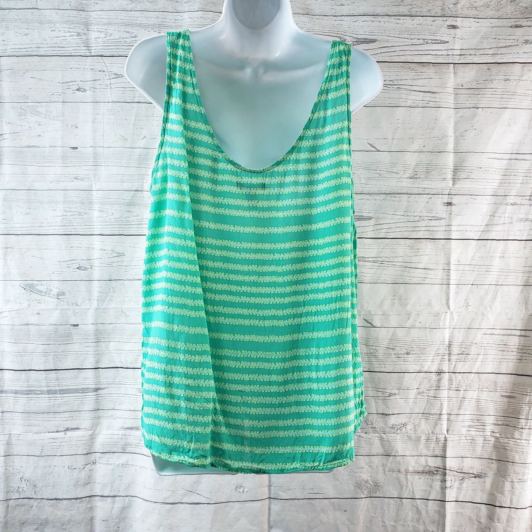 Gap Gap Womens Tank Top L Green Stripe Scoop Neck Rayon Size L / US 10 / IT 46 - 4 Thumbnail
