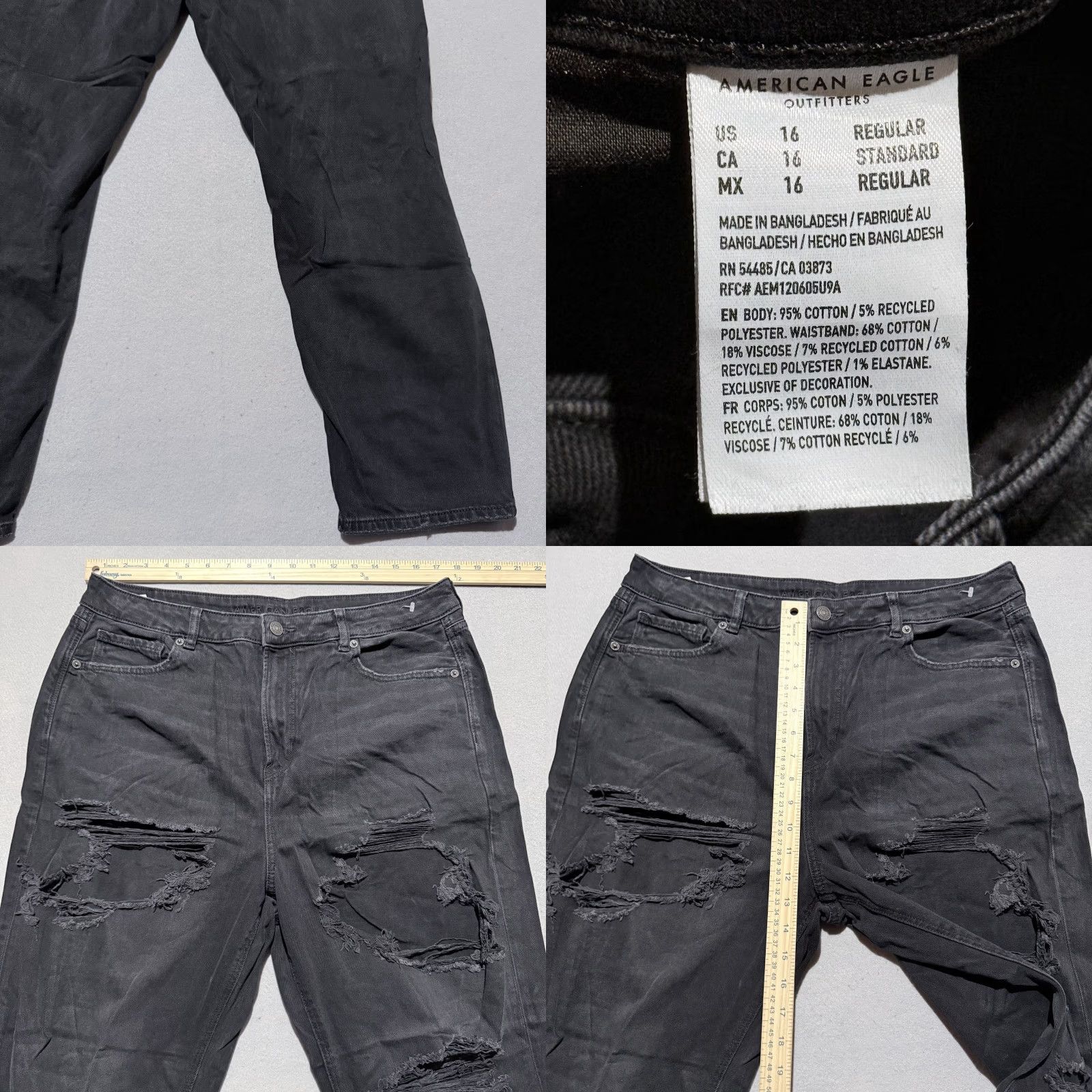 American Eagle Outfitters American Eagle Mom Jeans Jeans Women Black Distressed High Rise 16 Medium Look Bohemian Retro 90s Womens Size 38" / US 16 / IT 52 - 8 Thumbnail